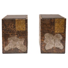 Paul Evans Pair of Patchwork Cube Tables in Pewter, Copper and Bronze, 1960s