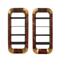 Paul Evans Pair of Rare Etageres in Tessellated Burl and Brass 1975