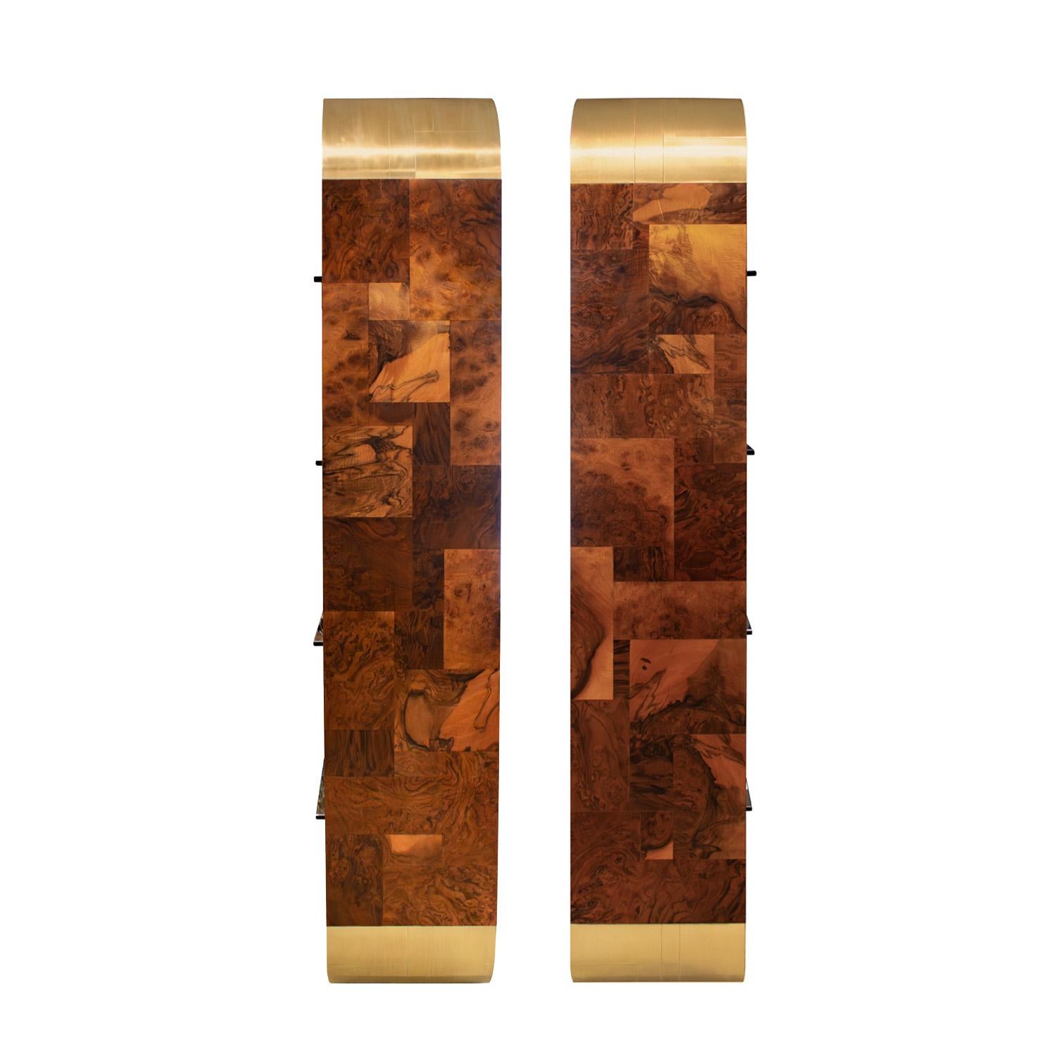 American Paul Evans Pair of Rare Etageres in Tessellated Burl and Brass 1975
