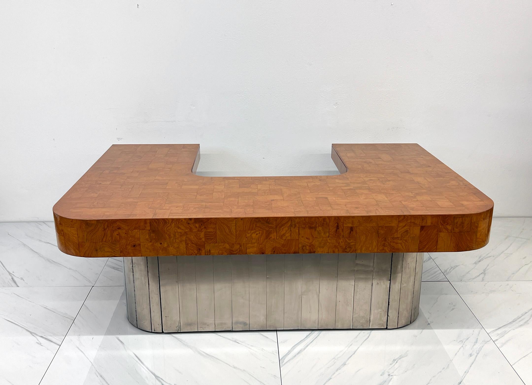 Paul Evans Patchwork Burl and Steel Cityscape Executive Desk, 1970's For Sale 3