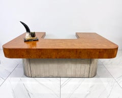 Paul Evans Patchwork Burl and Steel Cityscape Executive Desk, 1970's