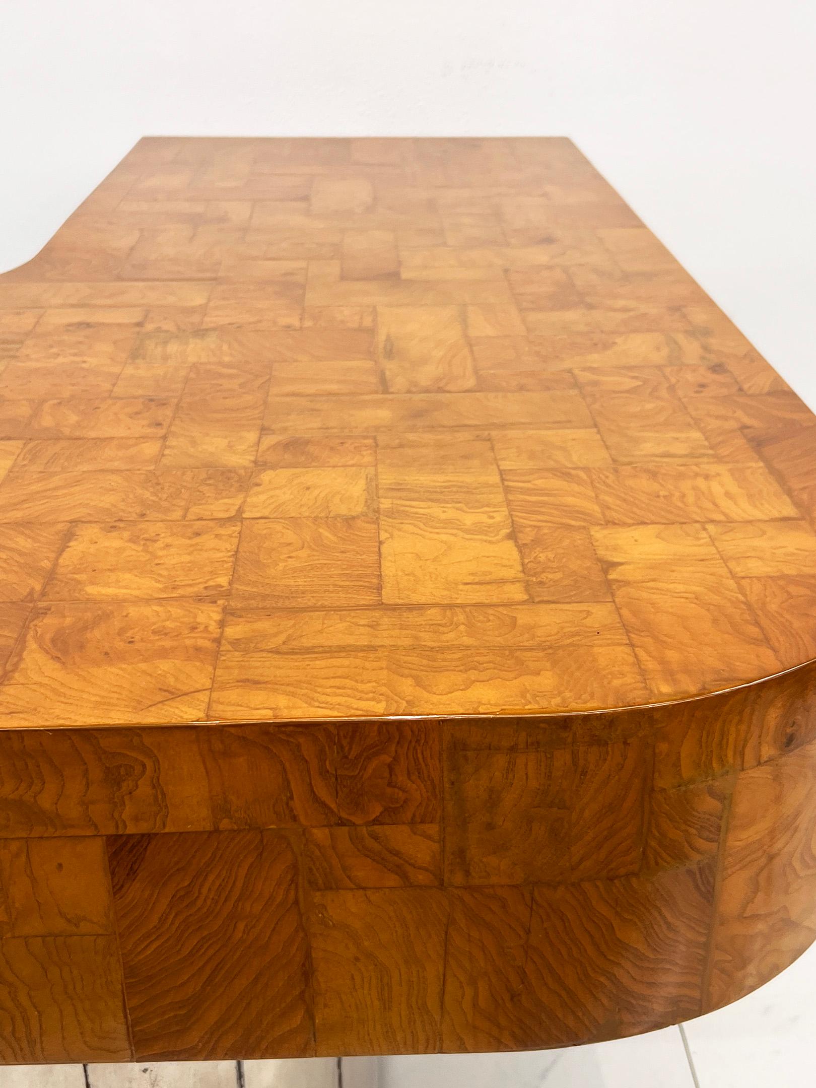 American Paul Evans Patchwork Burl and Steel Cityscape Executive Desk, 1970's For Sale