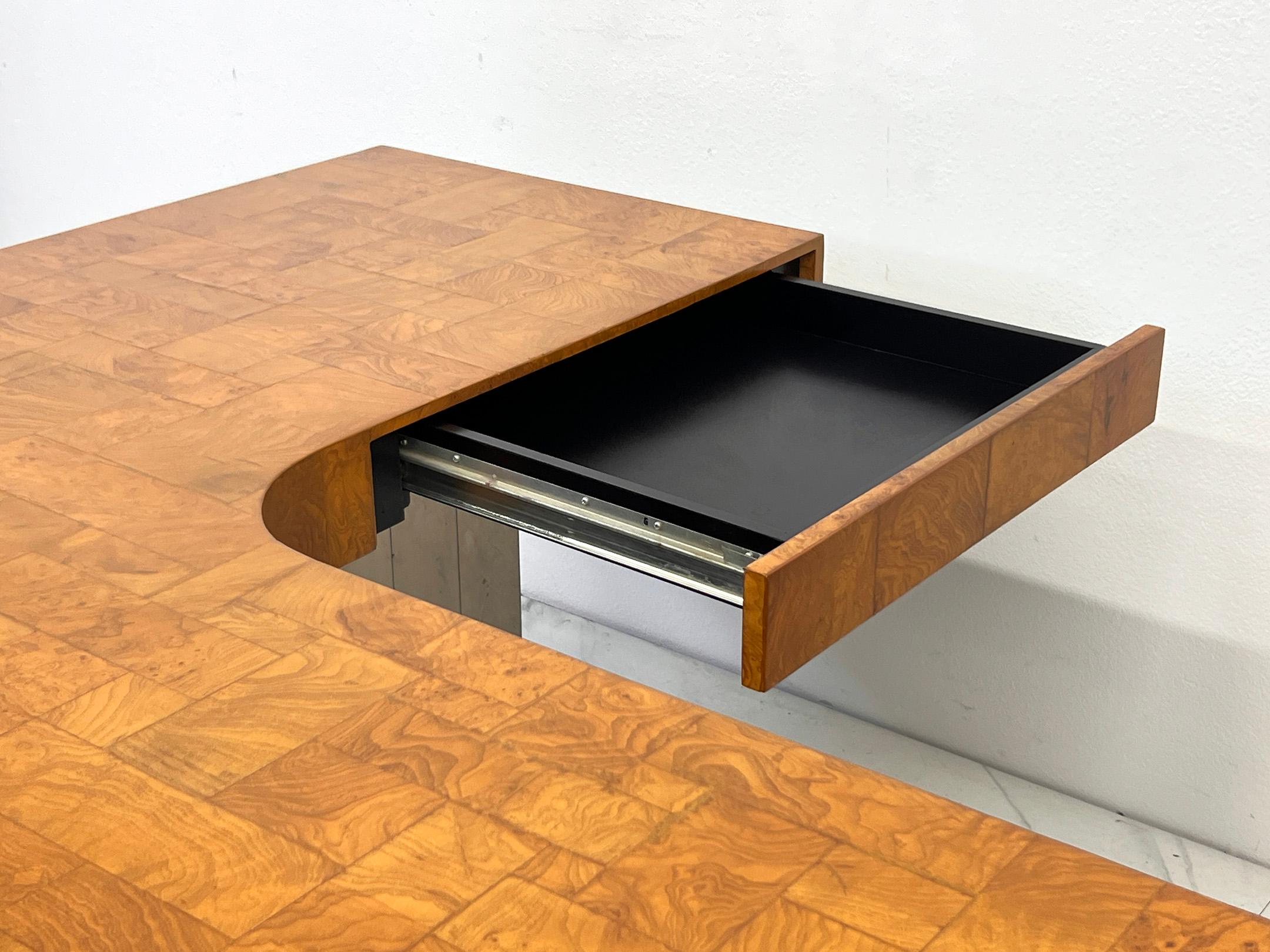Paul Evans Patchwork Burl and Steel Cityscape Executive Desk, 1970's For Sale 2