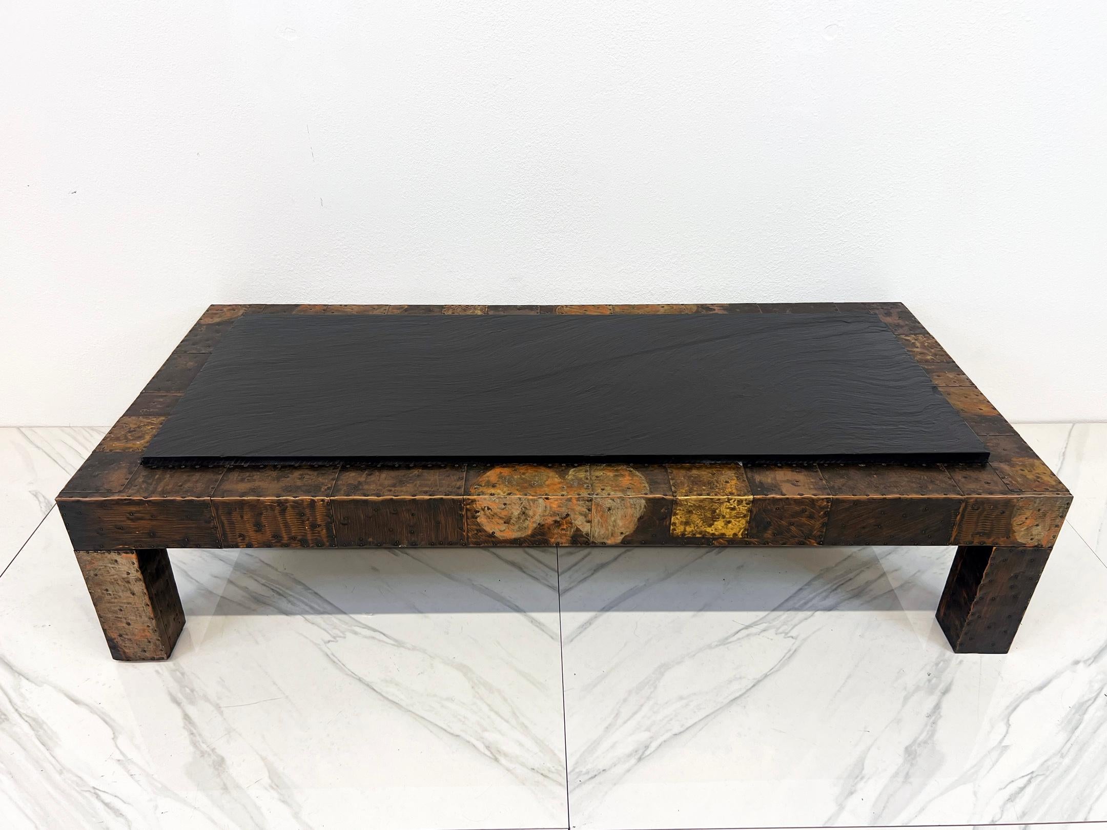 Brutalist Paul Evans Patchwork Coffee Table With Slate Top, 1970's For Sale