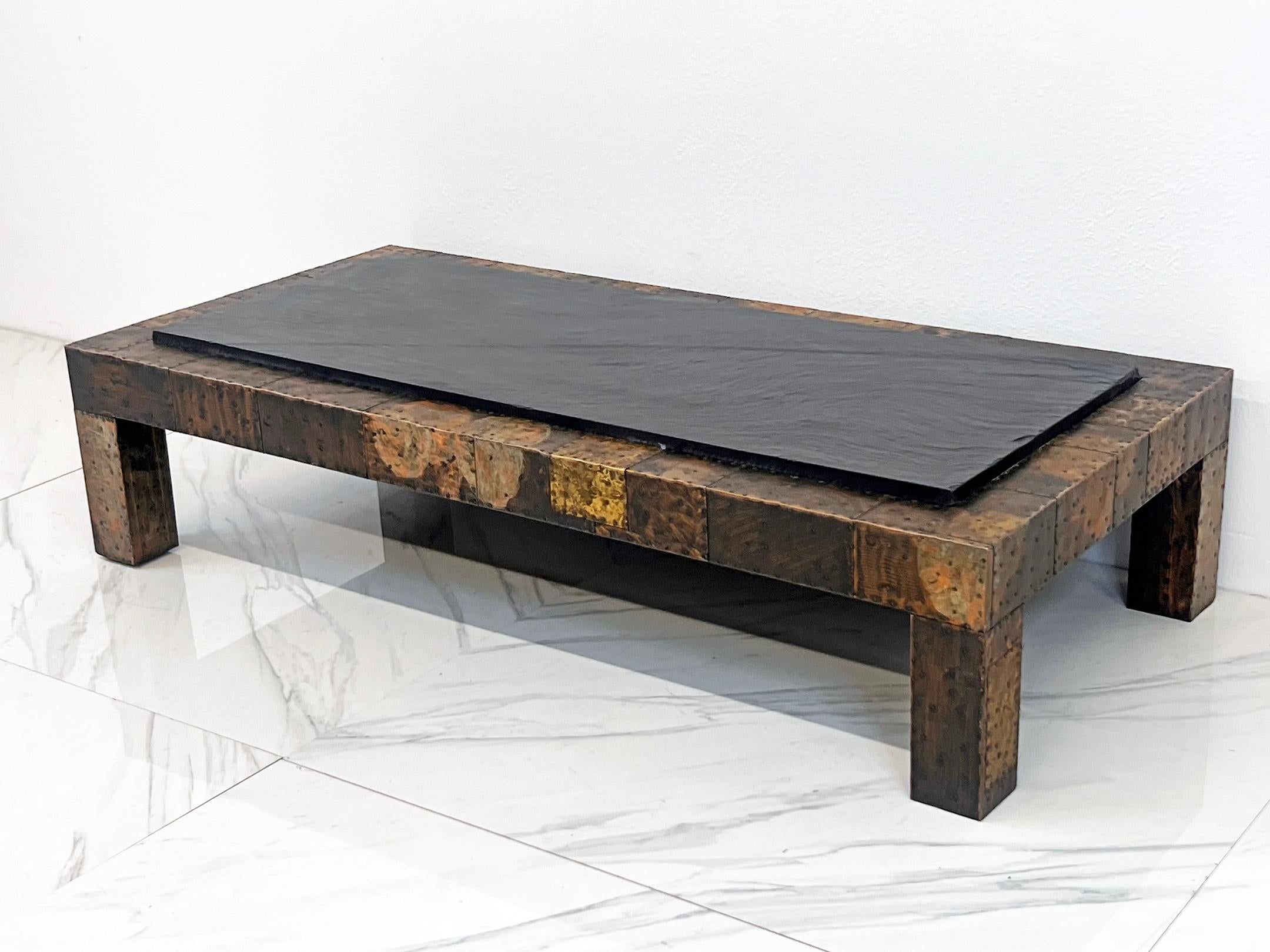 American Paul Evans Patchwork Coffee Table With Slate Top, 1970's For Sale