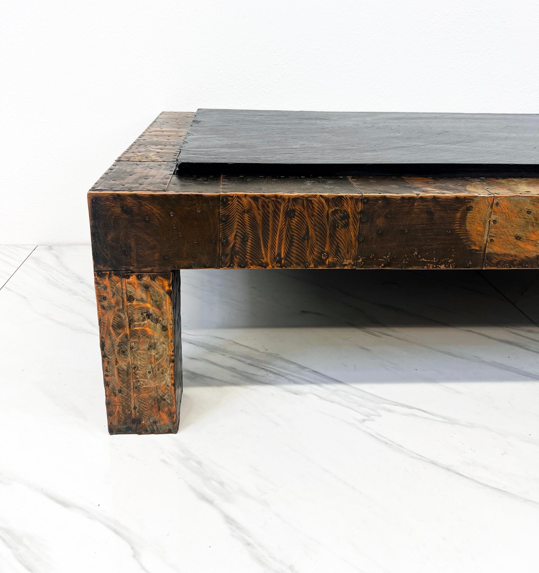 Paul Evans Patchwork Coffee Table With Slate Top, 1970's In Good Condition For Sale In Culver City, CA
