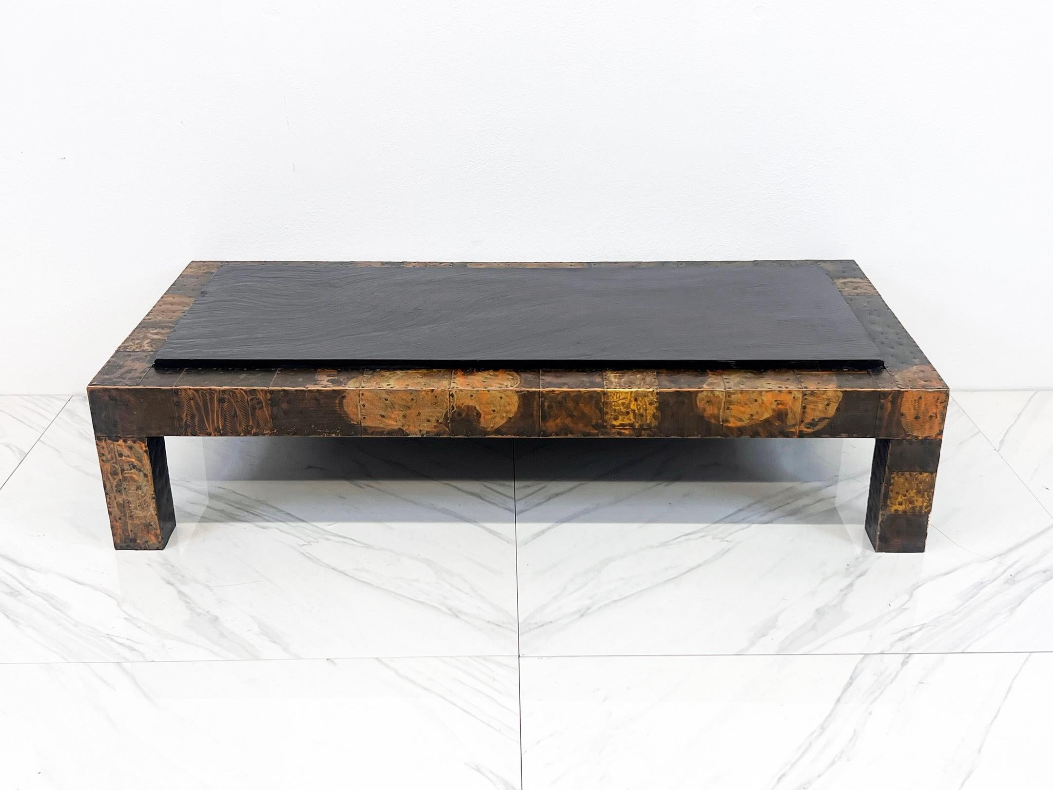 Late 20th Century Paul Evans Patchwork Coffee Table With Slate Top, 1970's For Sale