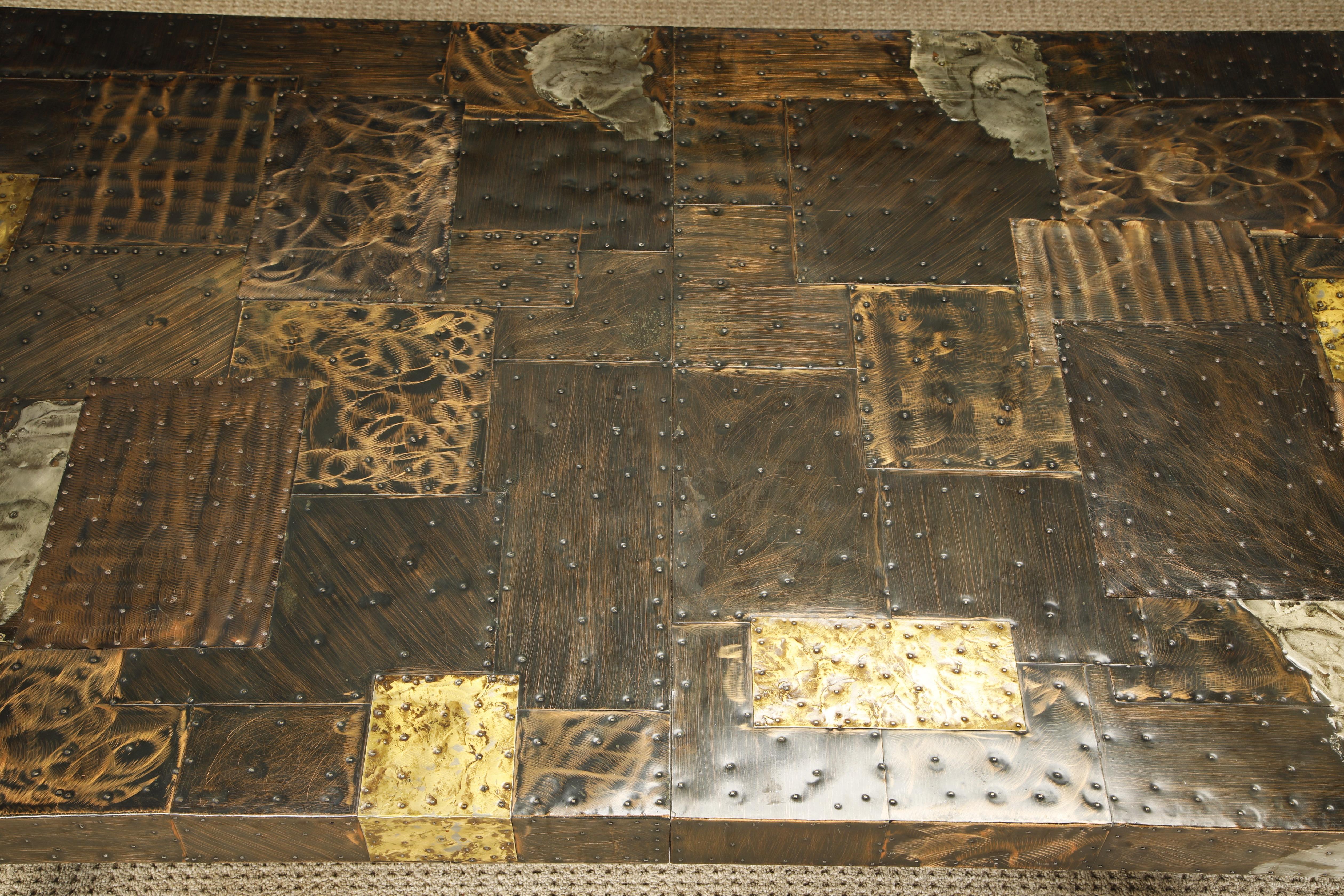 Table de salle à manger à rallonge en cuivre patchwork de Paul Evans 106 pouces pour Directional, vers 1967 en vente 8