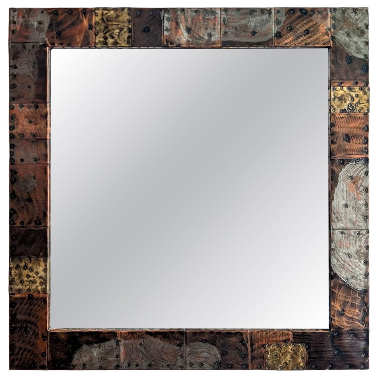 Specchio Paul Evans Patchwork in rame, ottone e peltro