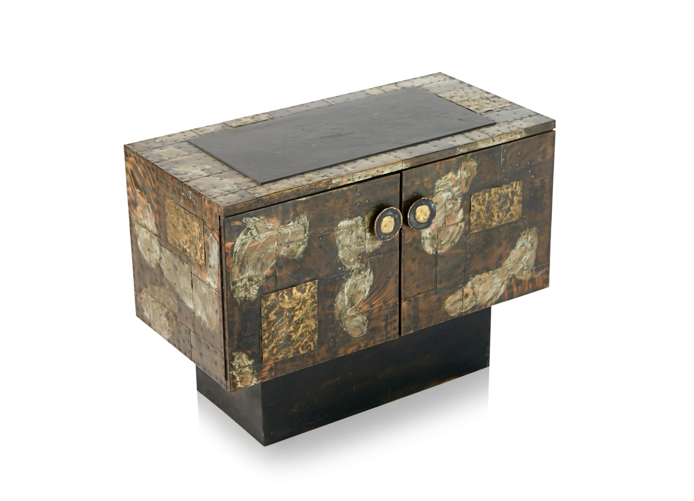 Paul Evans Patchwork Copper Cabinet with Slate Top for Directional, 1967 5
