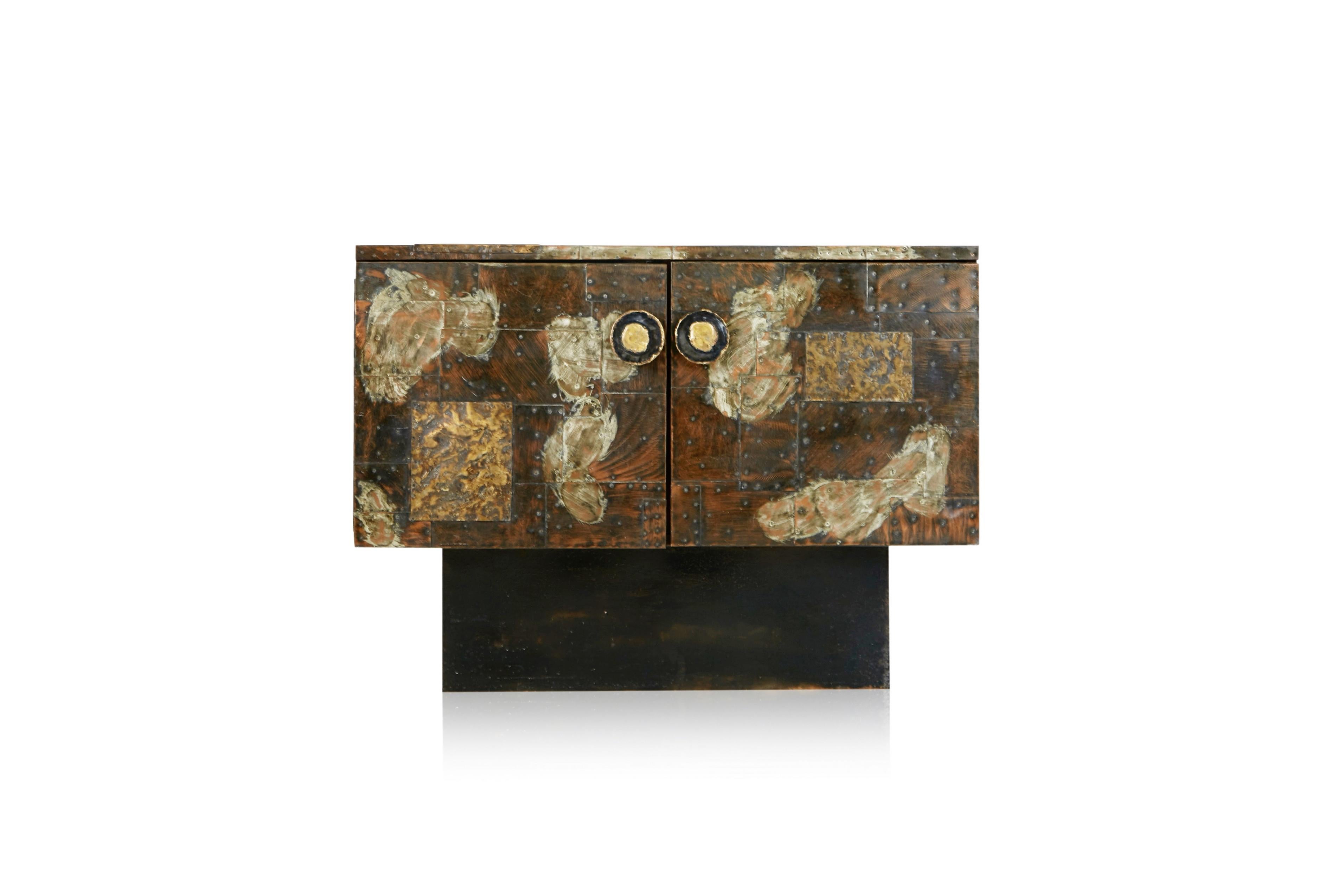 Brutalist Paul Evans Patchwork Copper Cabinet with Slate Top for Directional, 1967