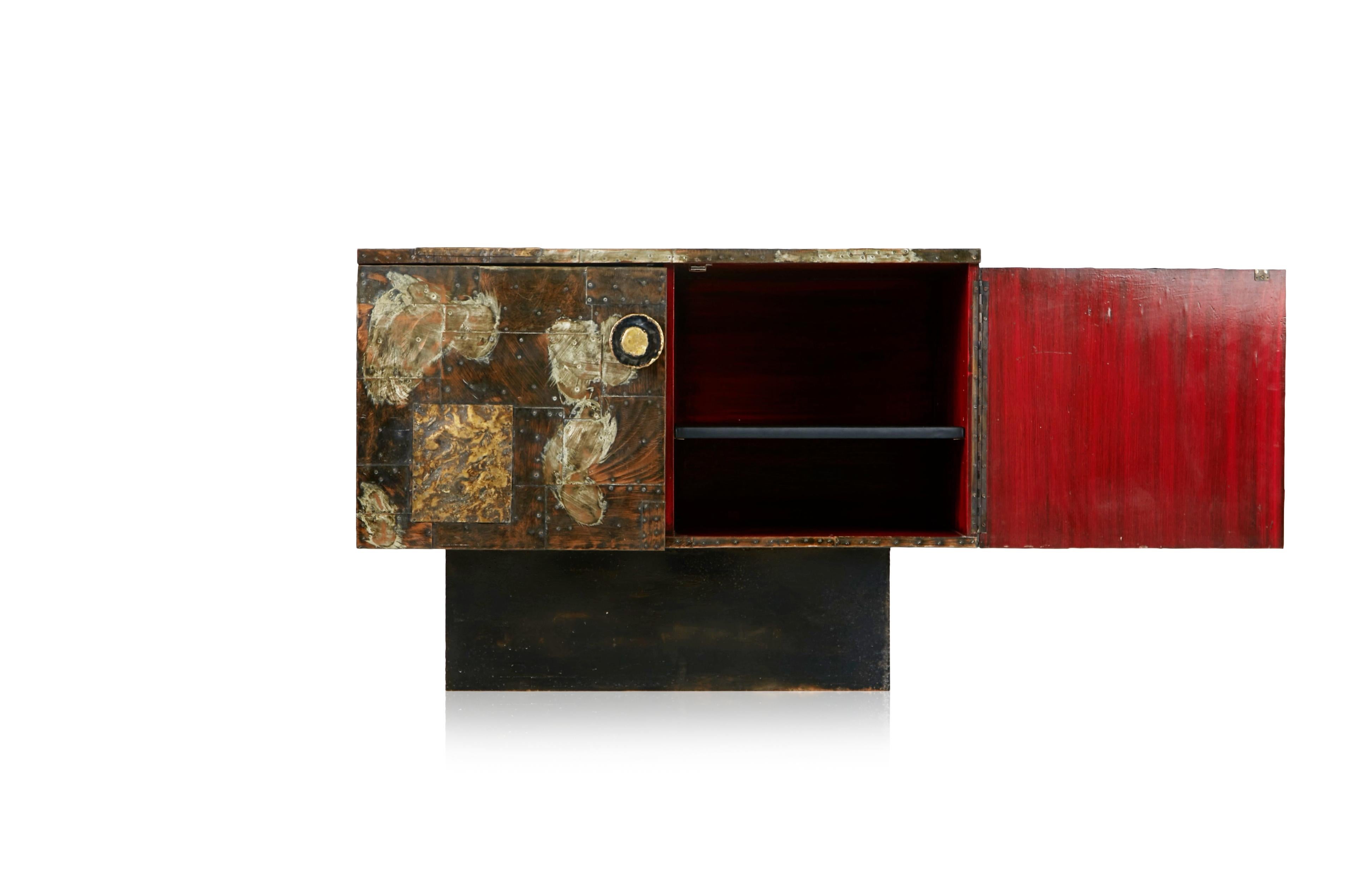 American Paul Evans Patchwork Copper Cabinet with Slate Top for Directional, 1967