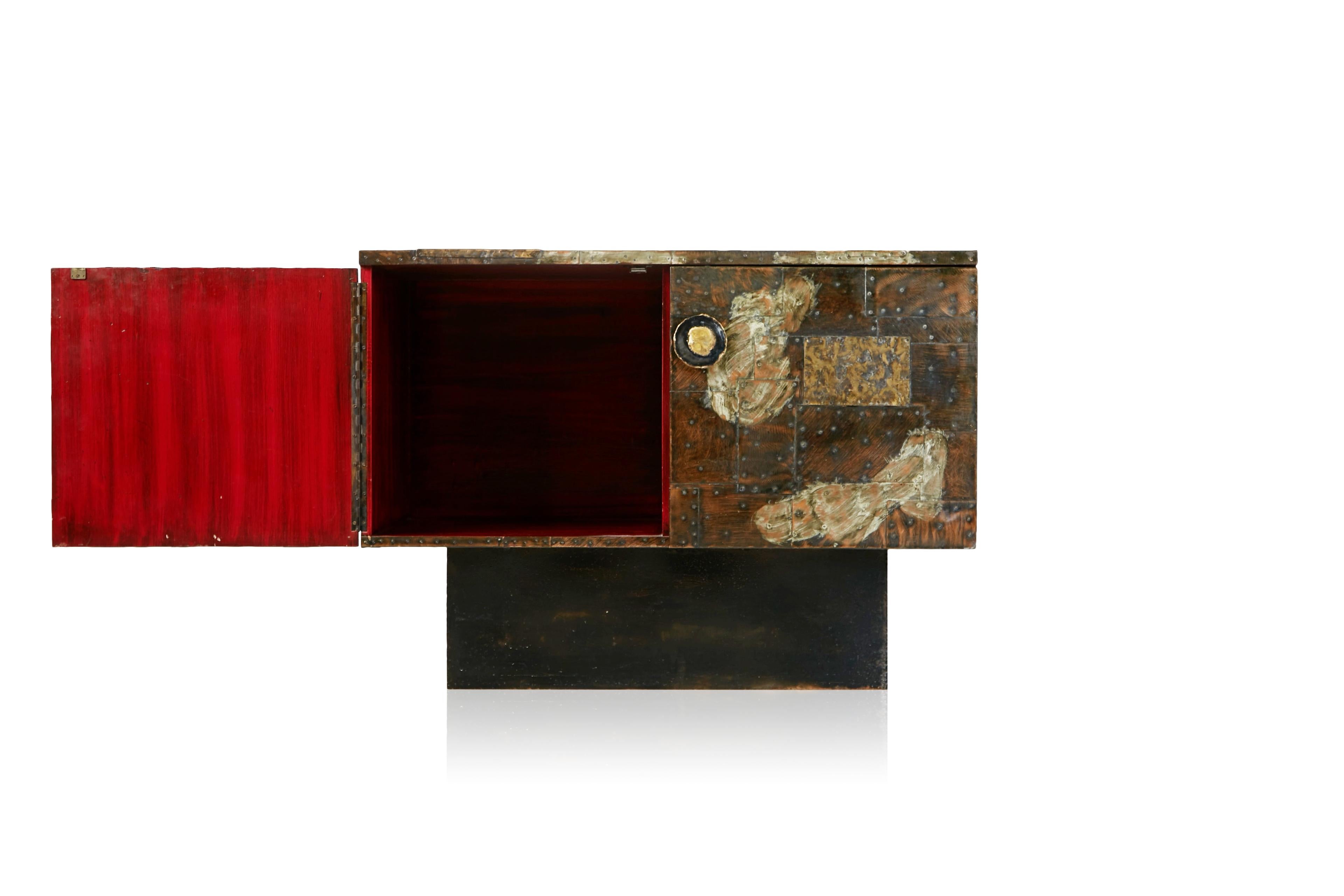Patinated Paul Evans Patchwork Copper Cabinet with Slate Top for Directional, 1967