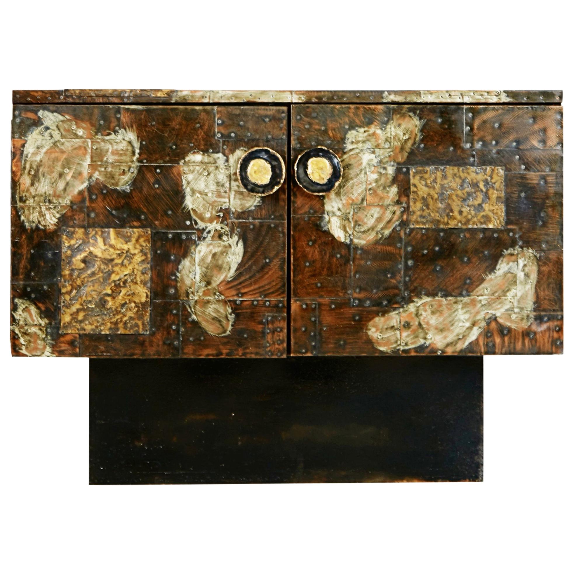 Paul Evans Patchwork Copper Cabinet with Slate Top for Directional, 1967