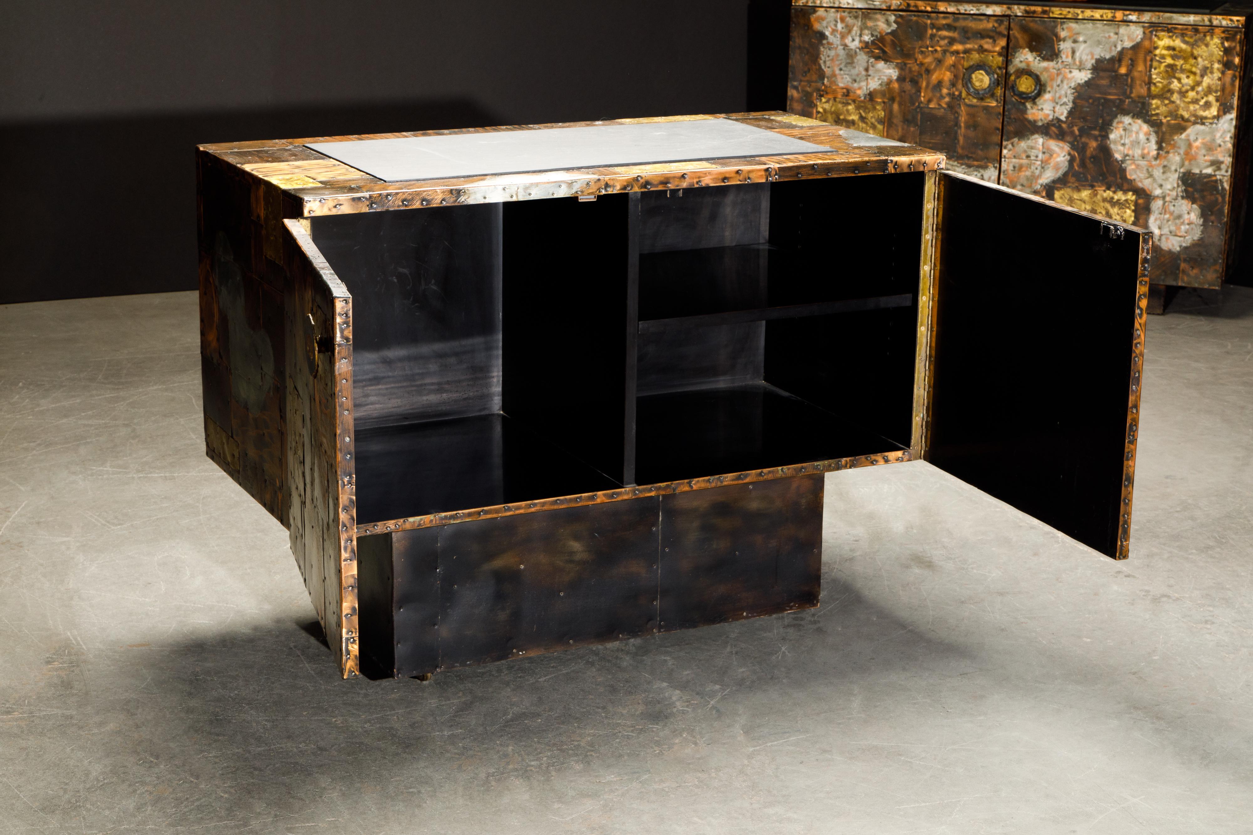Paul Evans Patchwork Copper Cabinet with Slate Top for Directional, c. 1967 2