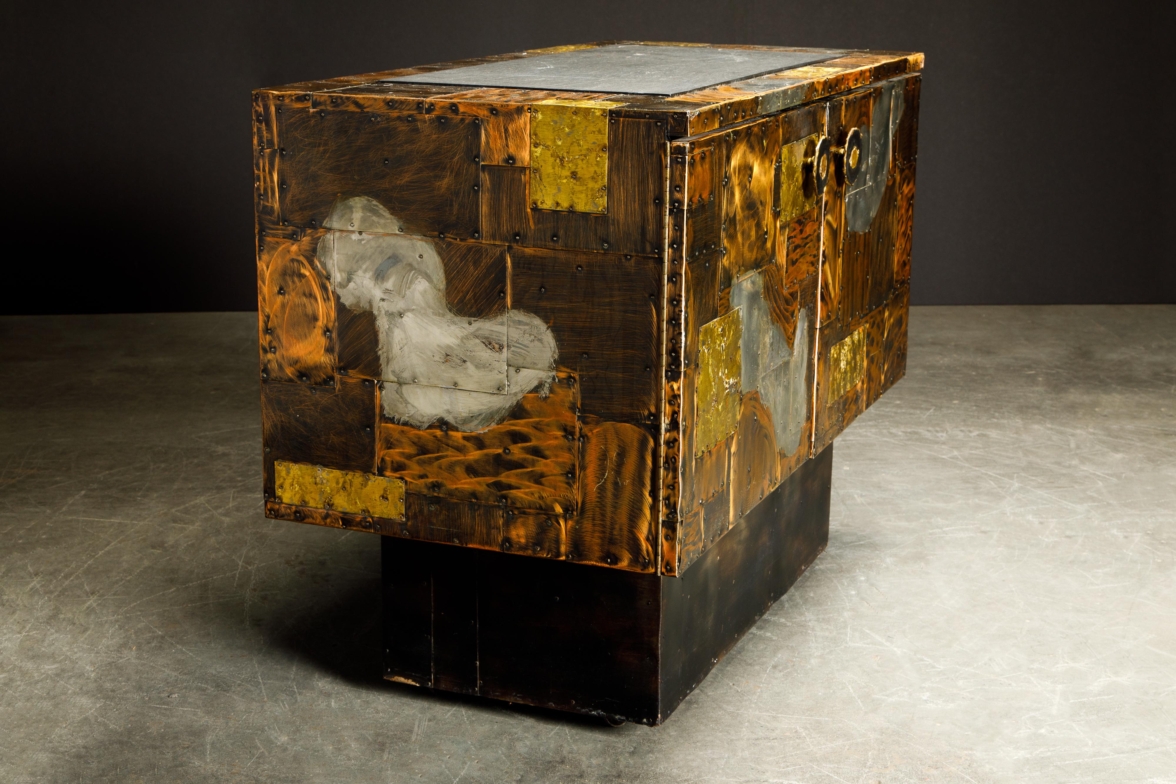 Paul Evans Patchwork Copper Cabinet with Slate Top for Directional, c. 1967 3