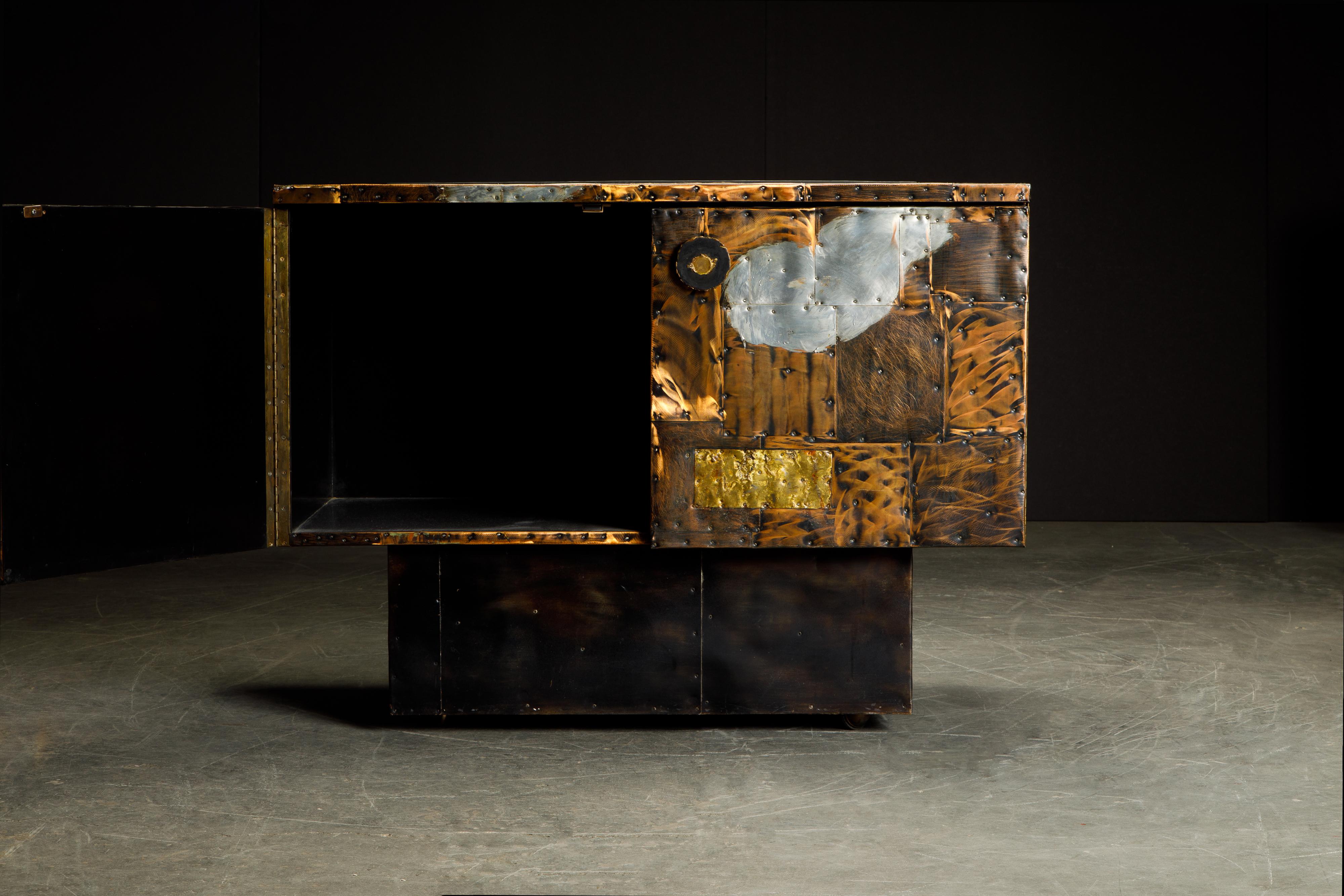 Brutalist Paul Evans Patchwork Copper Cabinet with Slate Top for Directional, c. 1967