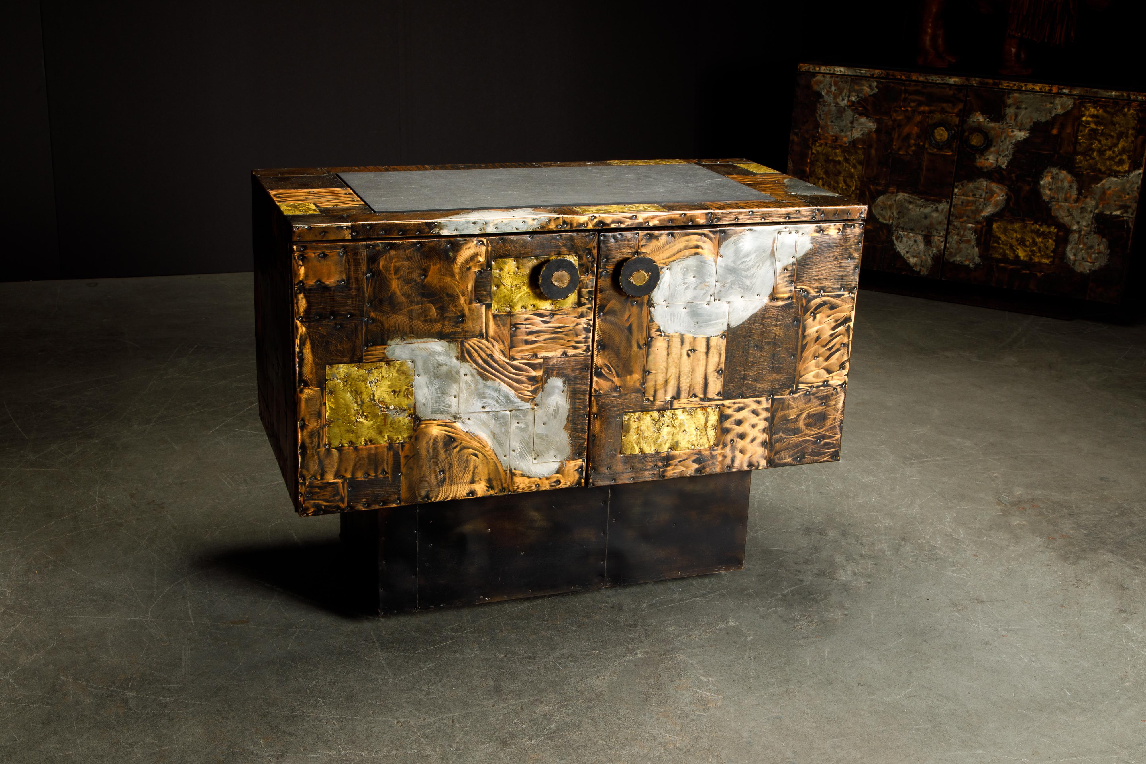 Patinated Paul Evans Patchwork Copper Cabinet with Slate Top for Directional, c. 1967