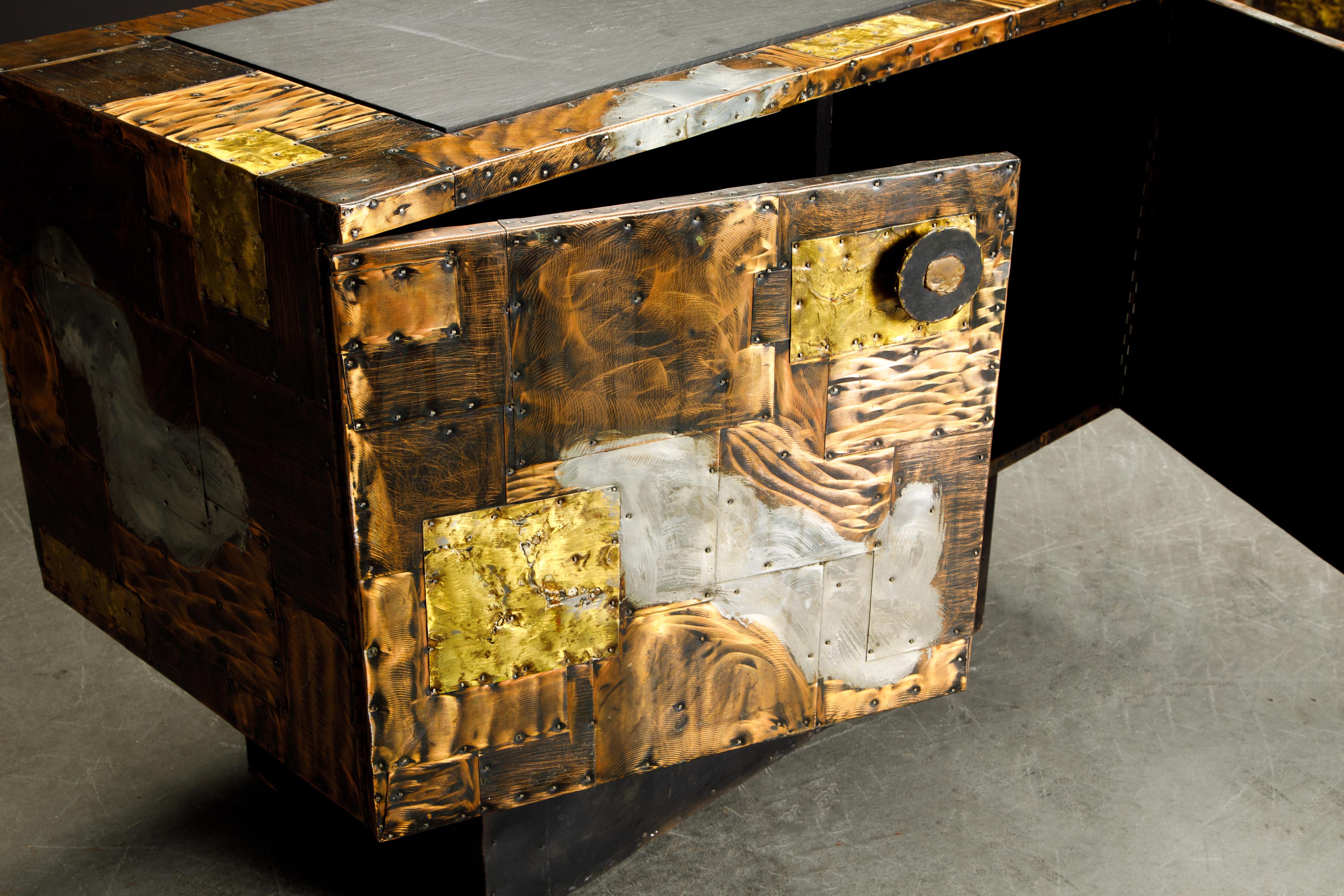 Paul Evans Patchwork Copper Cabinet with Slate Top for Directional, c. 1967 In Good Condition In Los Angeles, CA