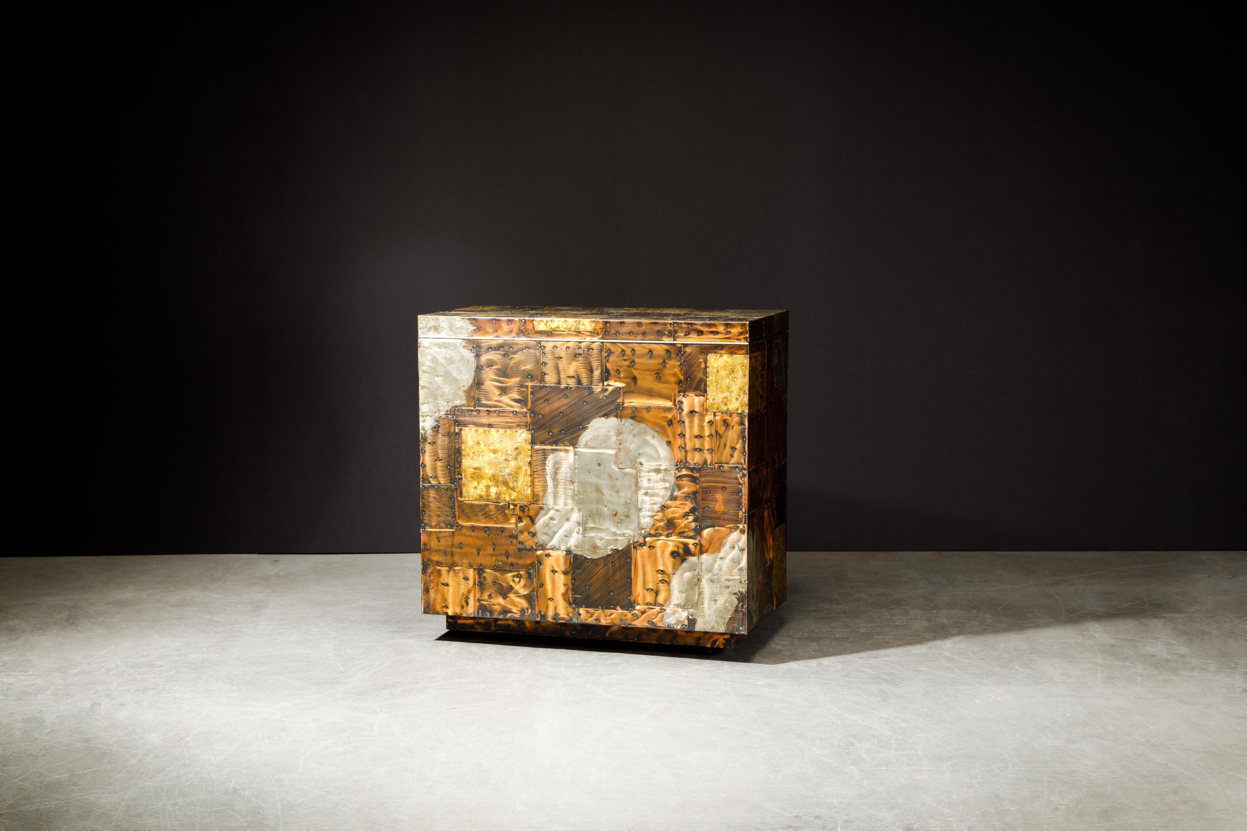 American Paul Evans Patchwork Copper Flip-Top Dry Bar Cabinet for Directional, circa 1967