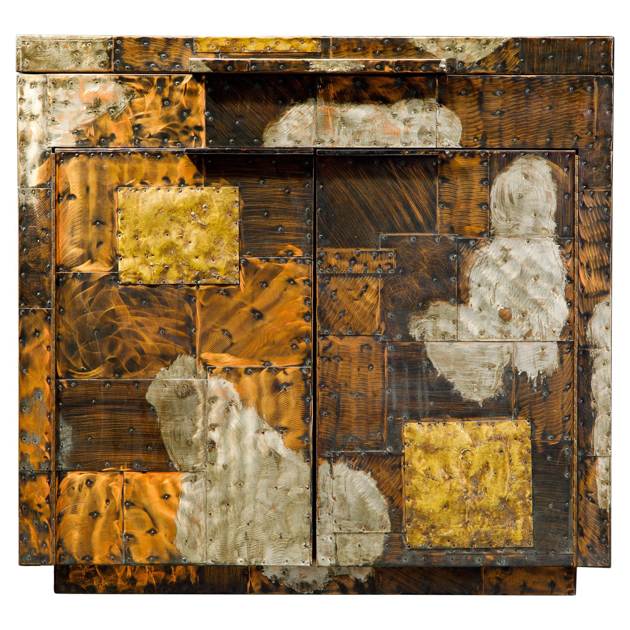 Paul Evans Patchwork Copper Flip-Top Dry Bar Cabinet for Directional, circa 1967