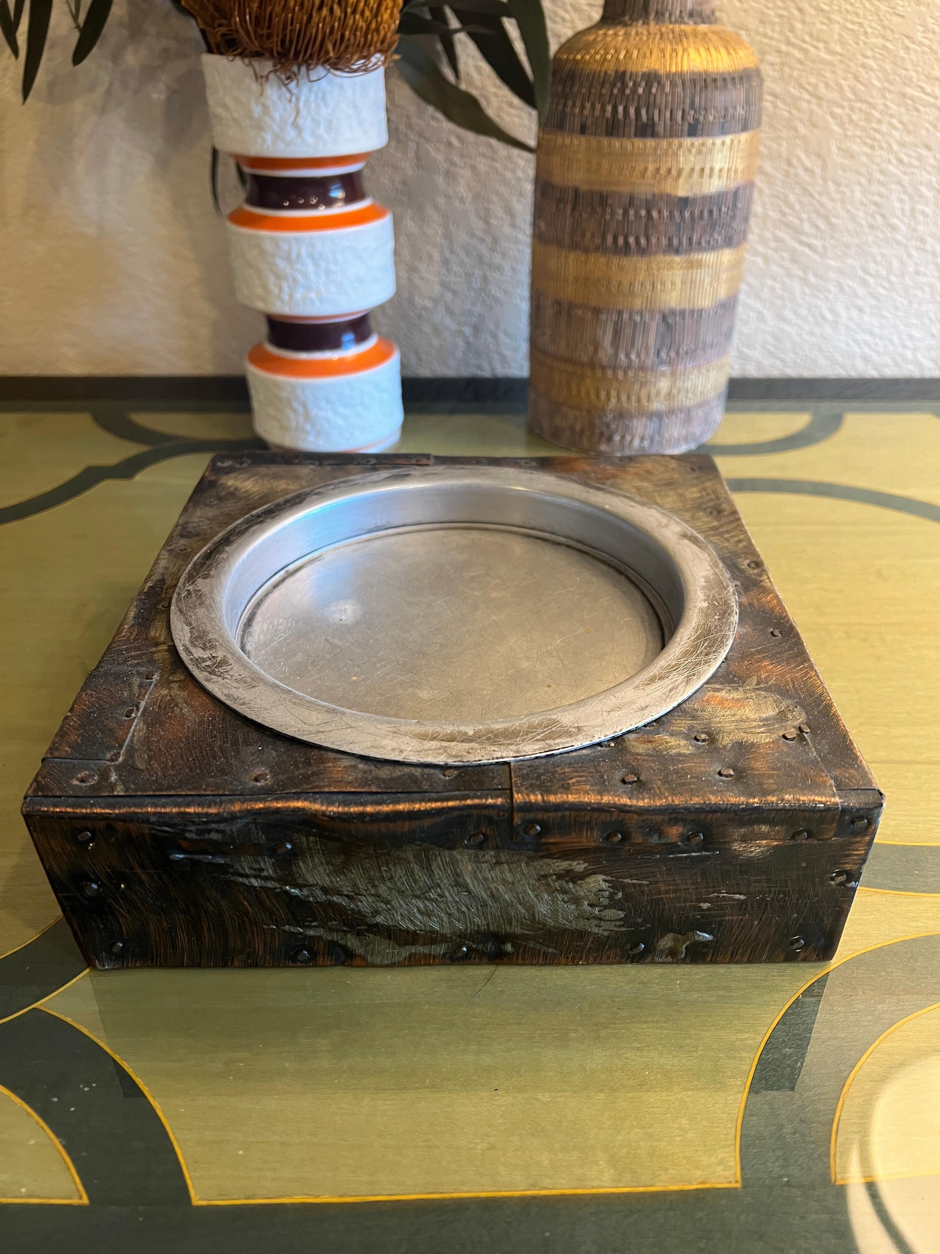 Paul Evans Patchwork Copper Large and Small Humidors w Cigar Ashtray, c 1970s For Sale 2