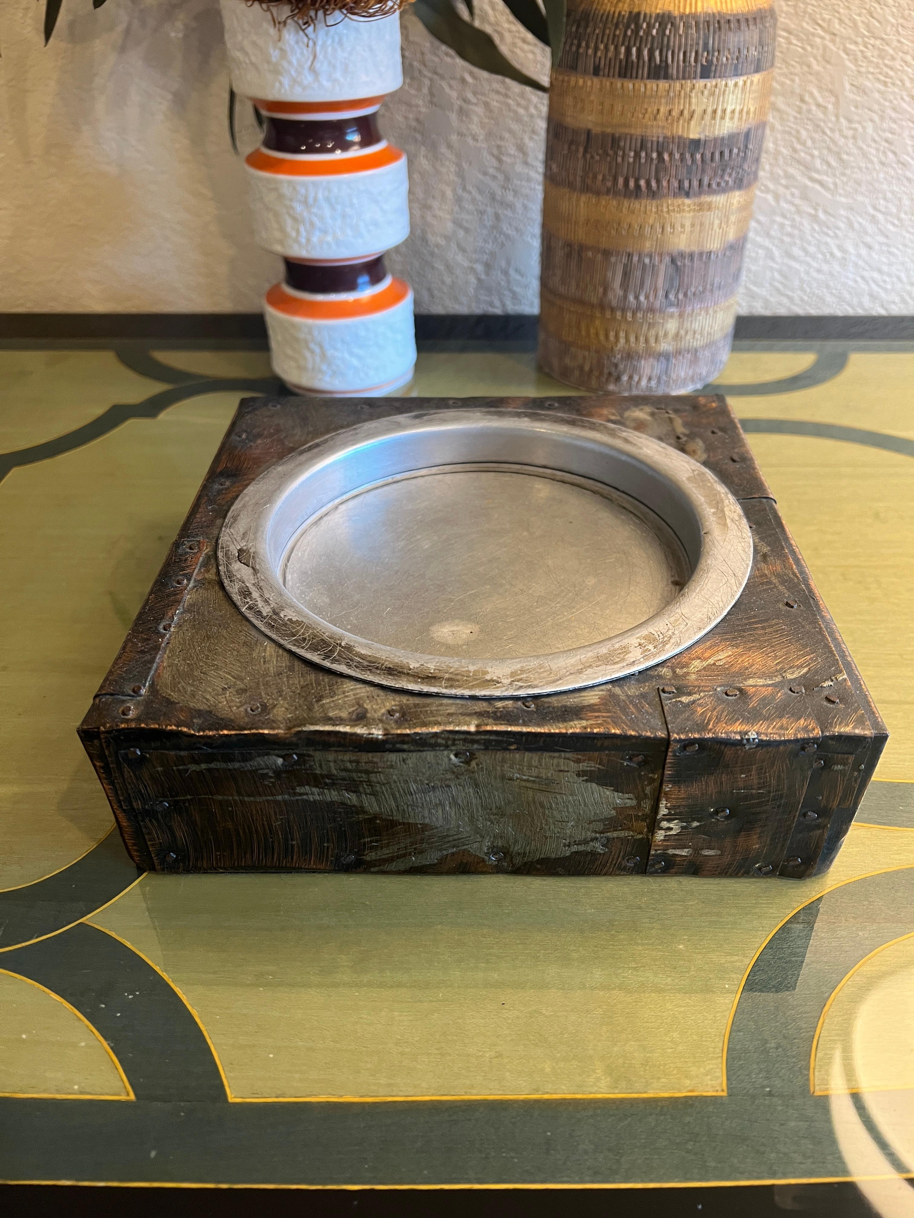 Paul Evans Patchwork Copper Large and Small Humidors w Cigar Ashtray, c 1970s For Sale 3