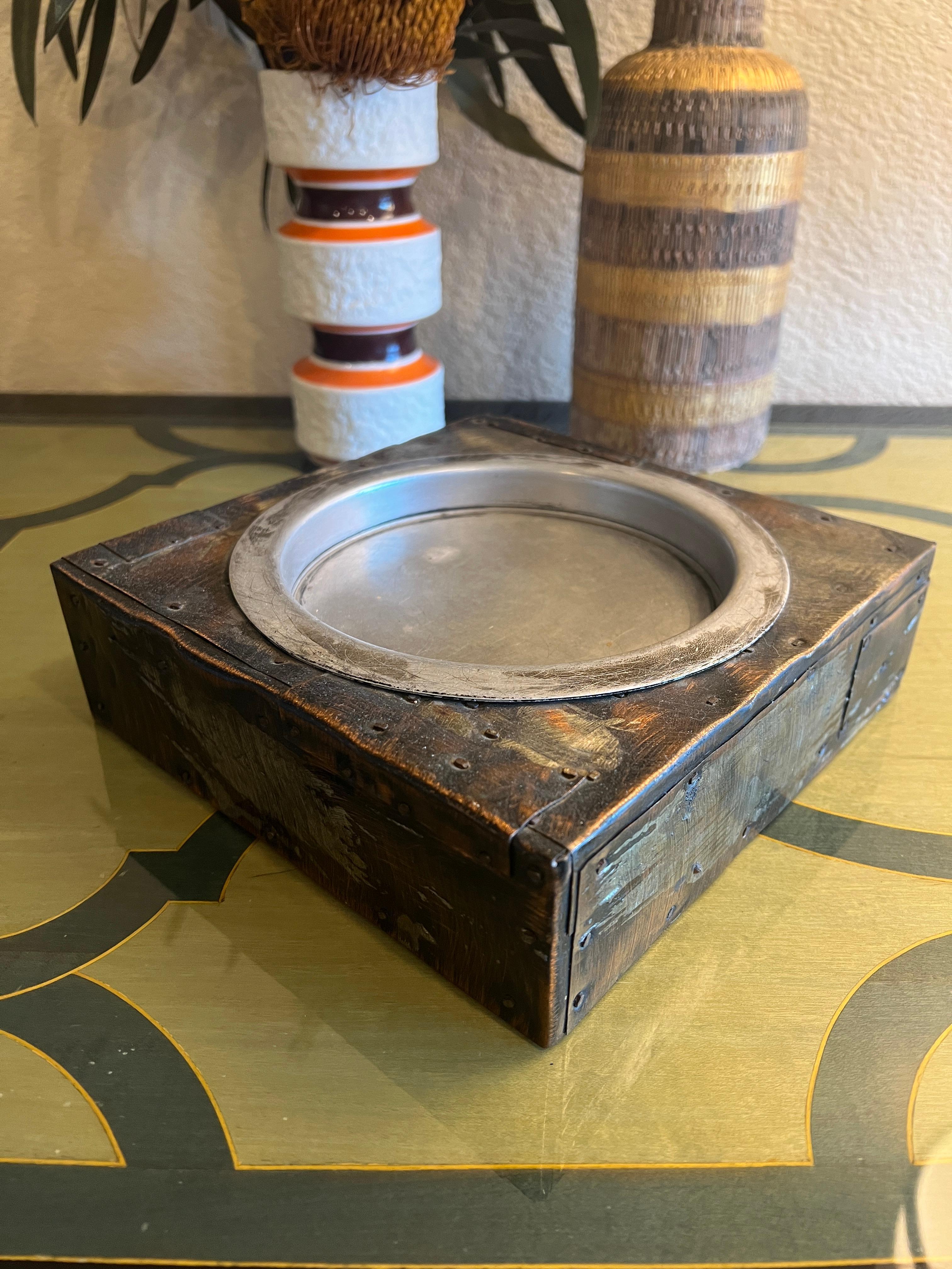 Paul Evans Patchwork Copper Large and Small Humidors w Cigar Ashtray, c 1970s For Sale 4