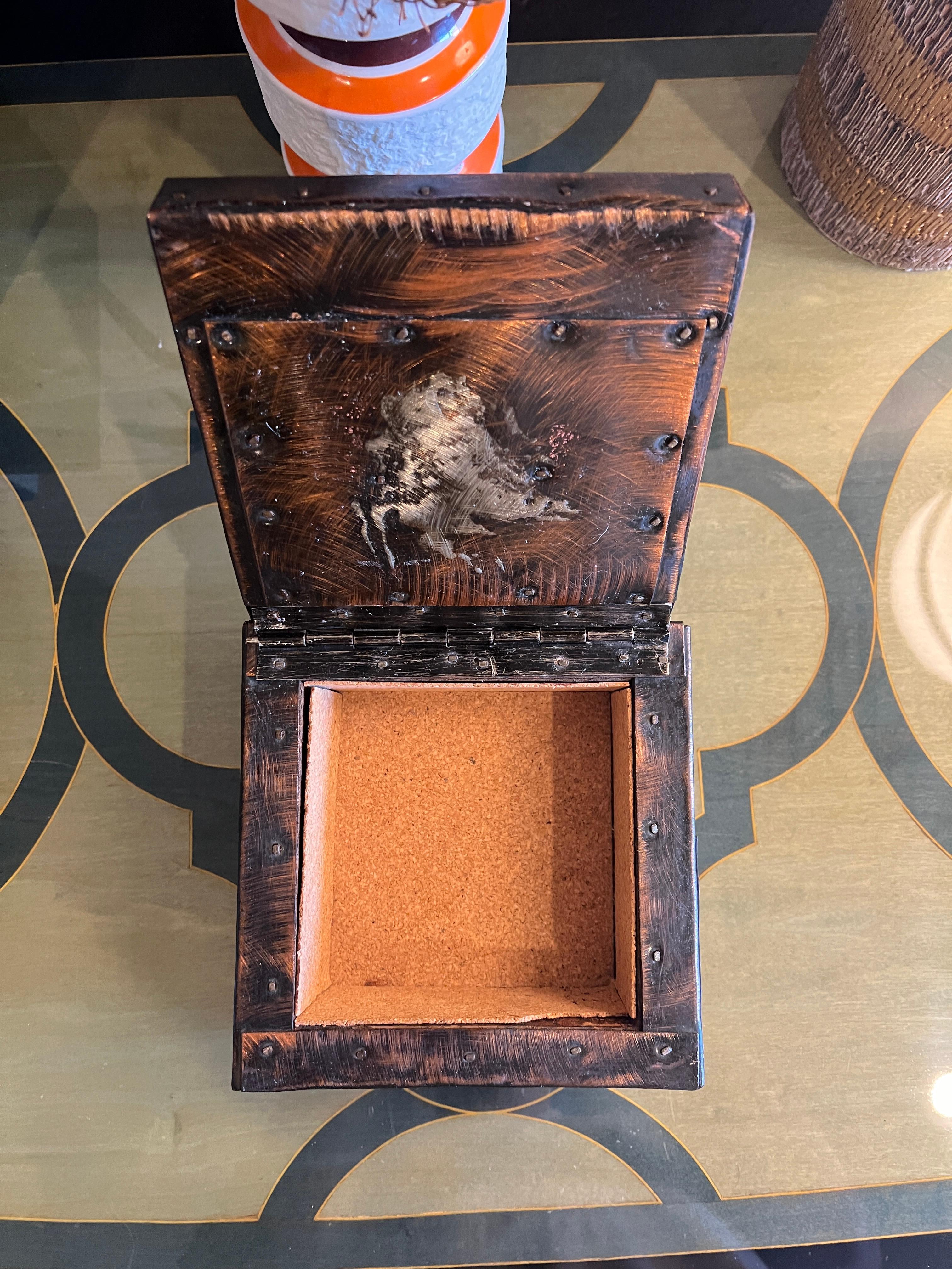 Paul Evans Patchwork Copper Large and Small Humidors w Cigar Ashtray, c 1970s For Sale 7