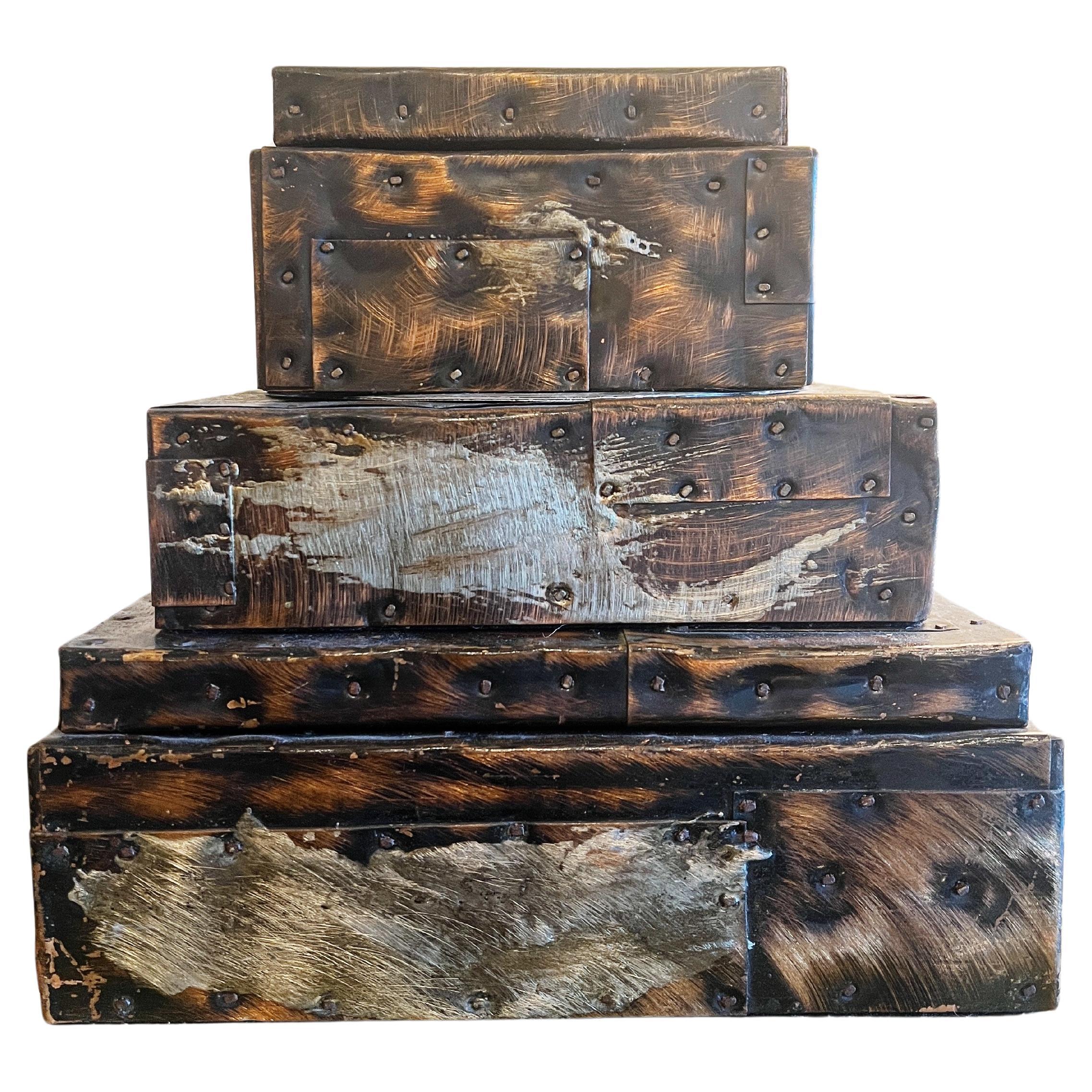 Paul Evans Patchwork Kupfer große und kleine Humidore mit Zigarren-Aschenbecher, ca. 1970er Jahre