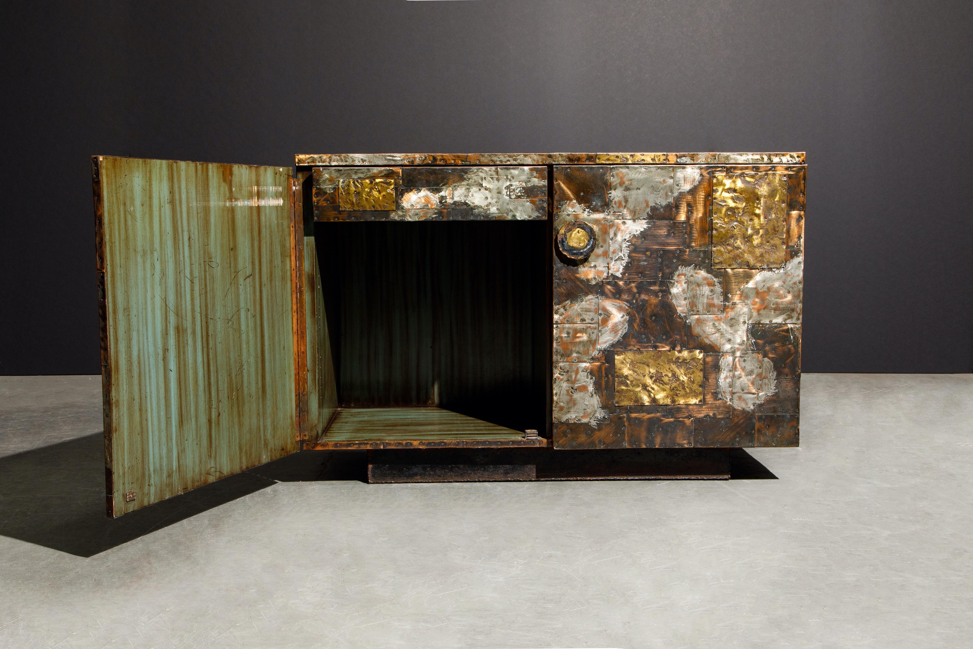 Brutalist Paul Evans Patchwork Copper Sideboard Cabinet w Slate Top for Directional, 1967
