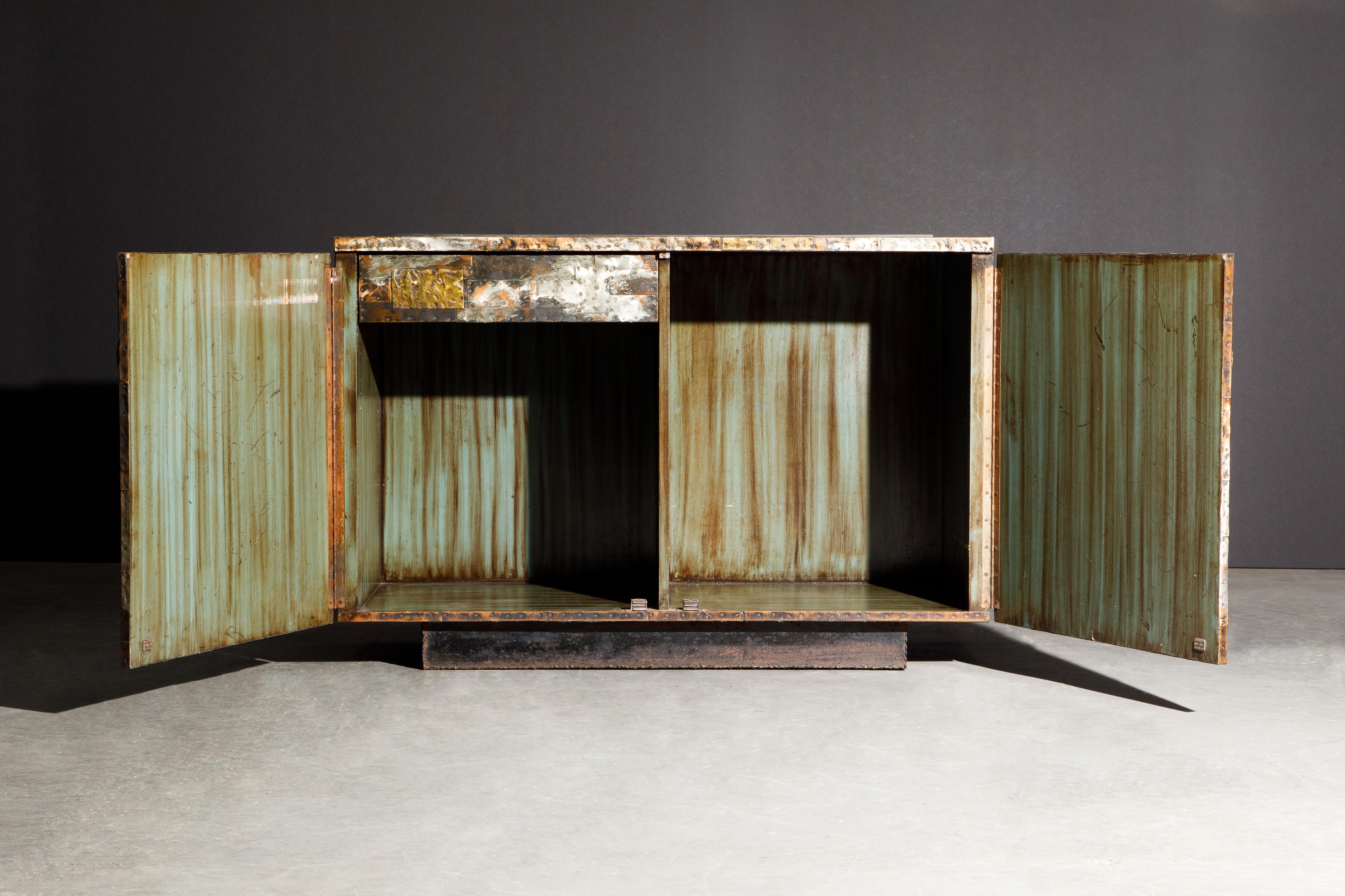 American Paul Evans Patchwork Copper Sideboard Cabinet w Slate Top for Directional, 1967