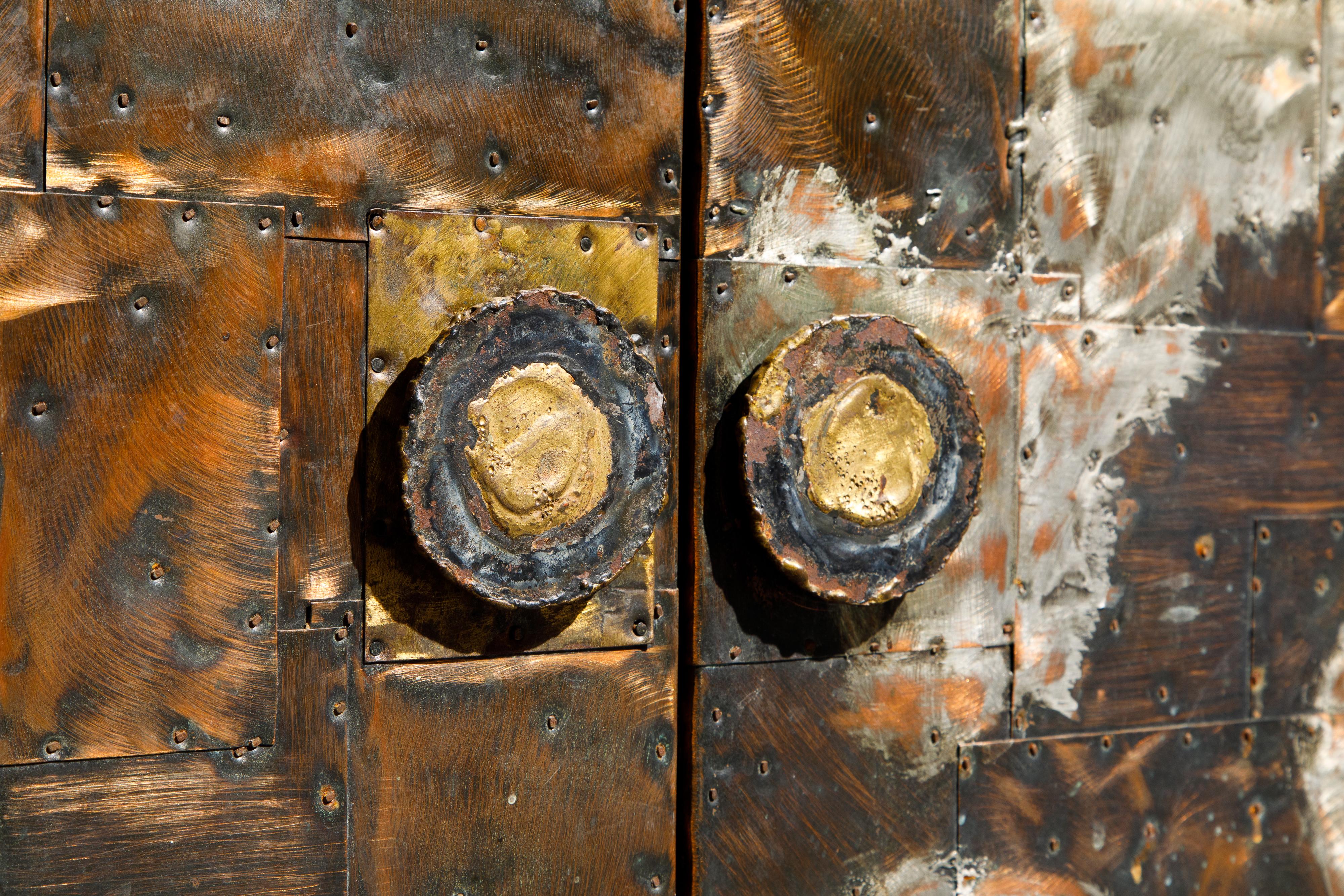 Brass Paul Evans Patchwork Copper Sideboard Cabinet w Slate Top for Directional, 1967