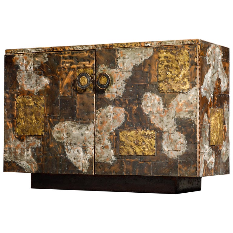 Paul Evans Patchwork Copper Sideboard Cabinet w Slate Top for Directional, 1967
