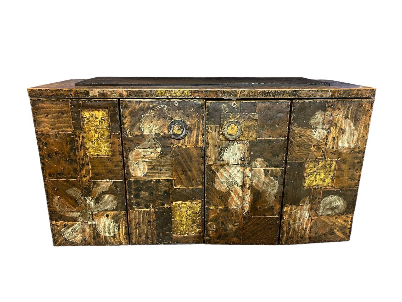 20th Century Paul Evans Patchwork Copper Sideboard/Console Cabinet  for Directional, C1970 For Sale