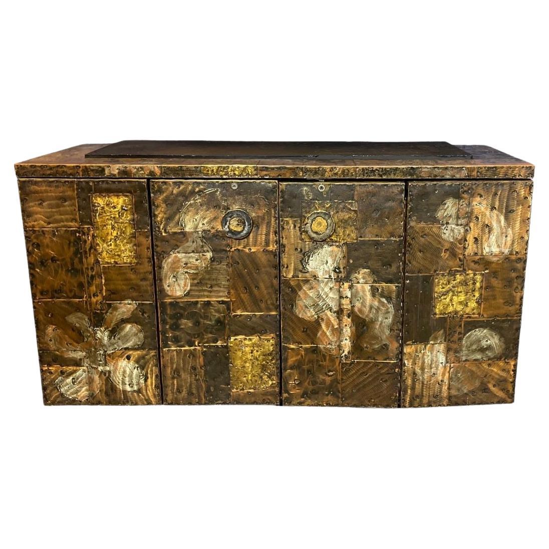 Paul Evans Patchwork Copper Sideboard/Console Cabinet  for Directional, C1970 For Sale
