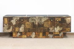 Paul Evans Patchwork Credenza in metallo, legno e ardesia su misura Vintage c.C. 1960