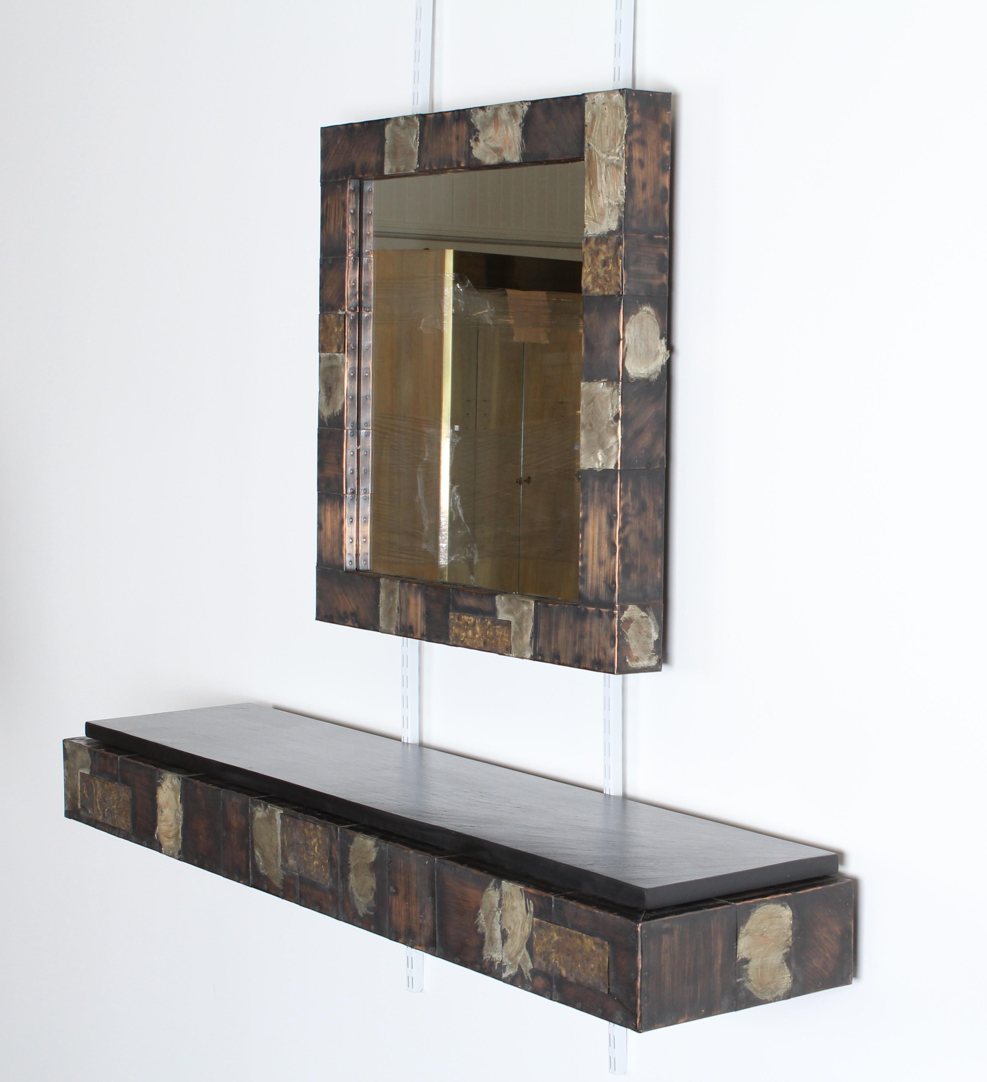 American Paul Evans Patchwork Mirror and Console with Pennsylvania Slate Top, 1970s