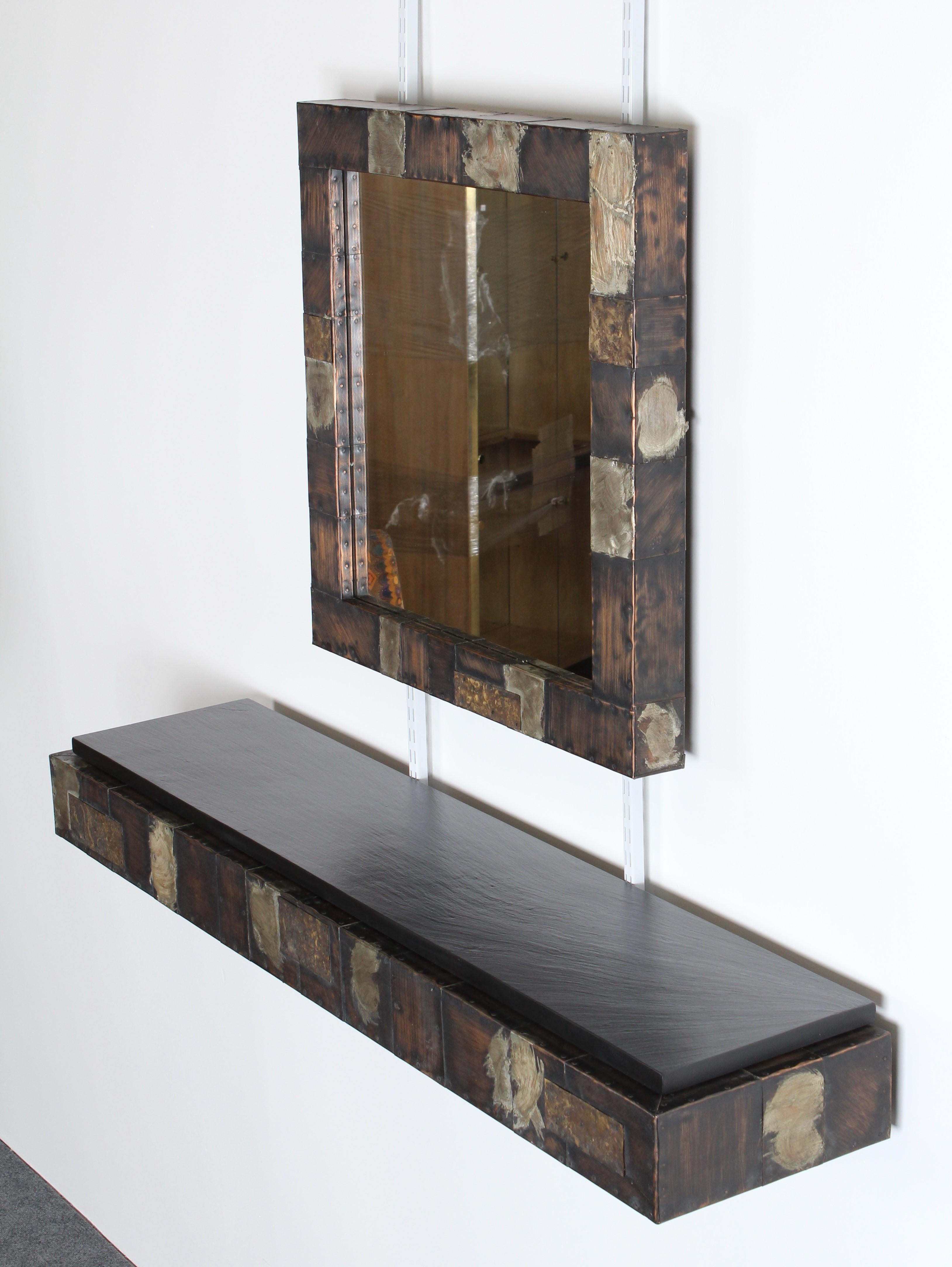 Paul Evans Patchwork Mirror and Console with Pennsylvania Slate Top, 1970s In Good Condition In Hamburg, PA