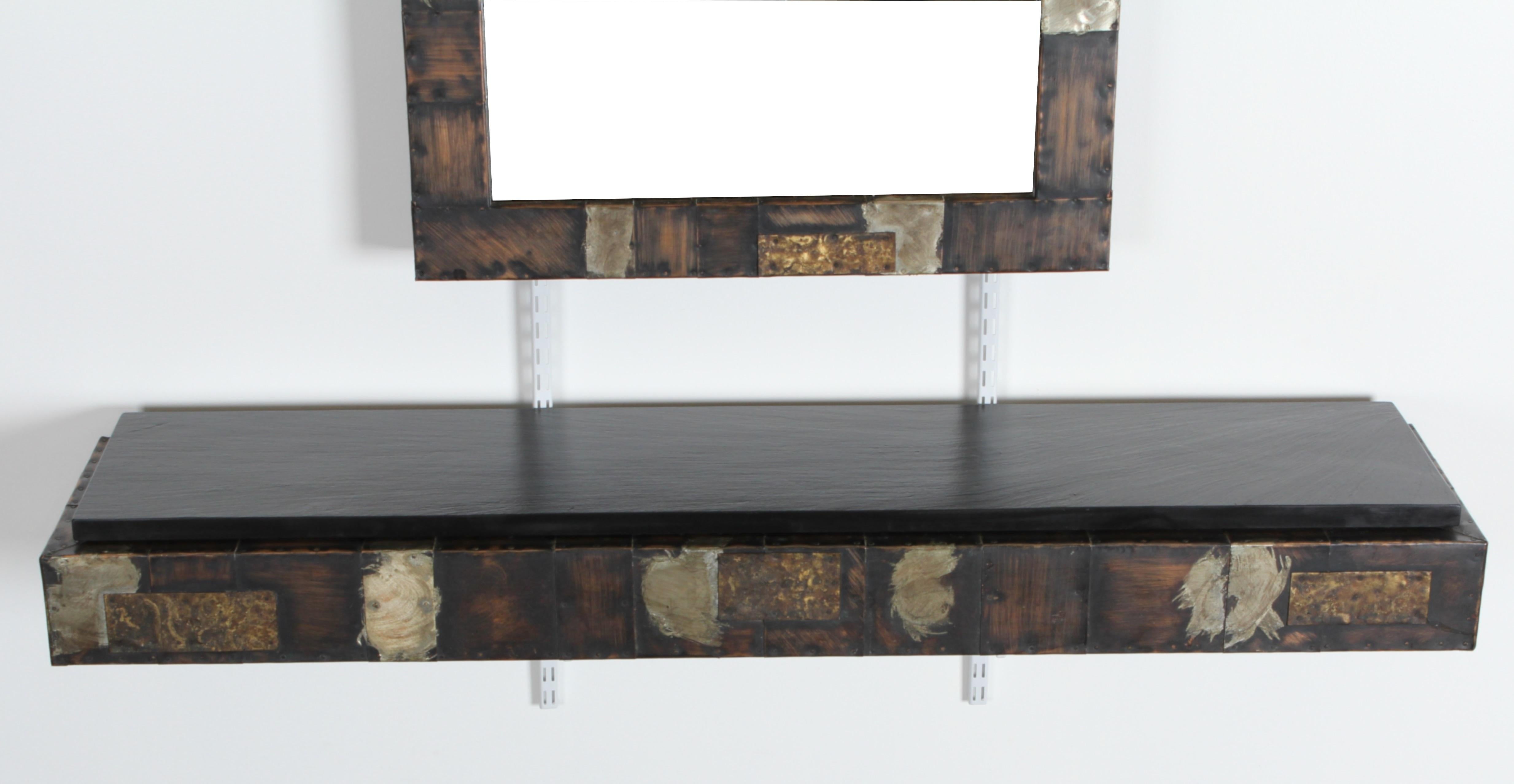 Late 20th Century Paul Evans Patchwork Mirror and Console with Pennsylvania Slate Top, 1970s