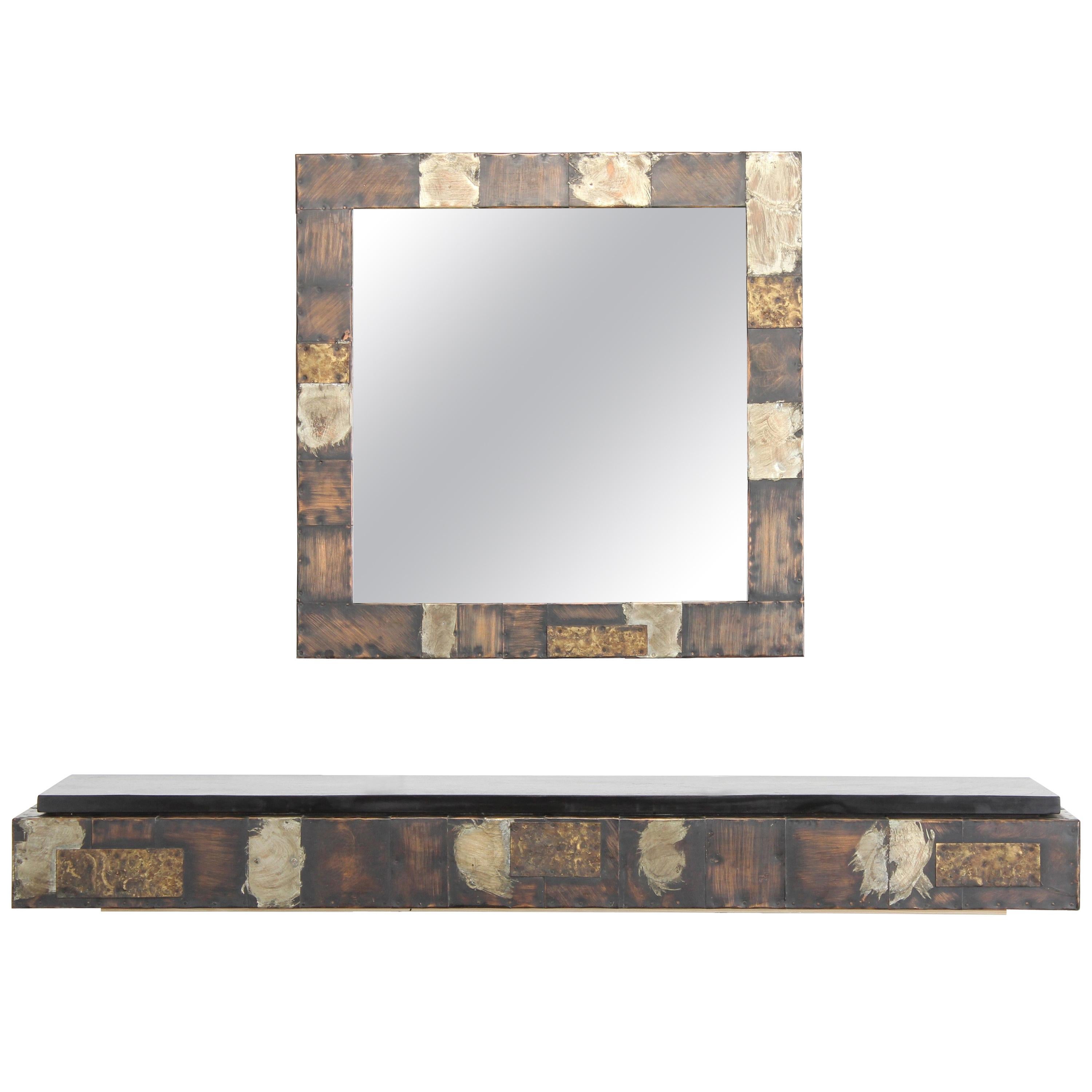 Paul Evans Patchwork Mirror and Console with Pennsylvania Slate Top, 1970s