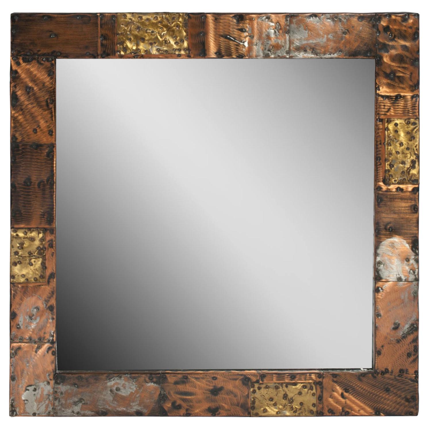 Paul Evans "Patchwork" Mirror in Copper, Brass and Pewter, 1970s