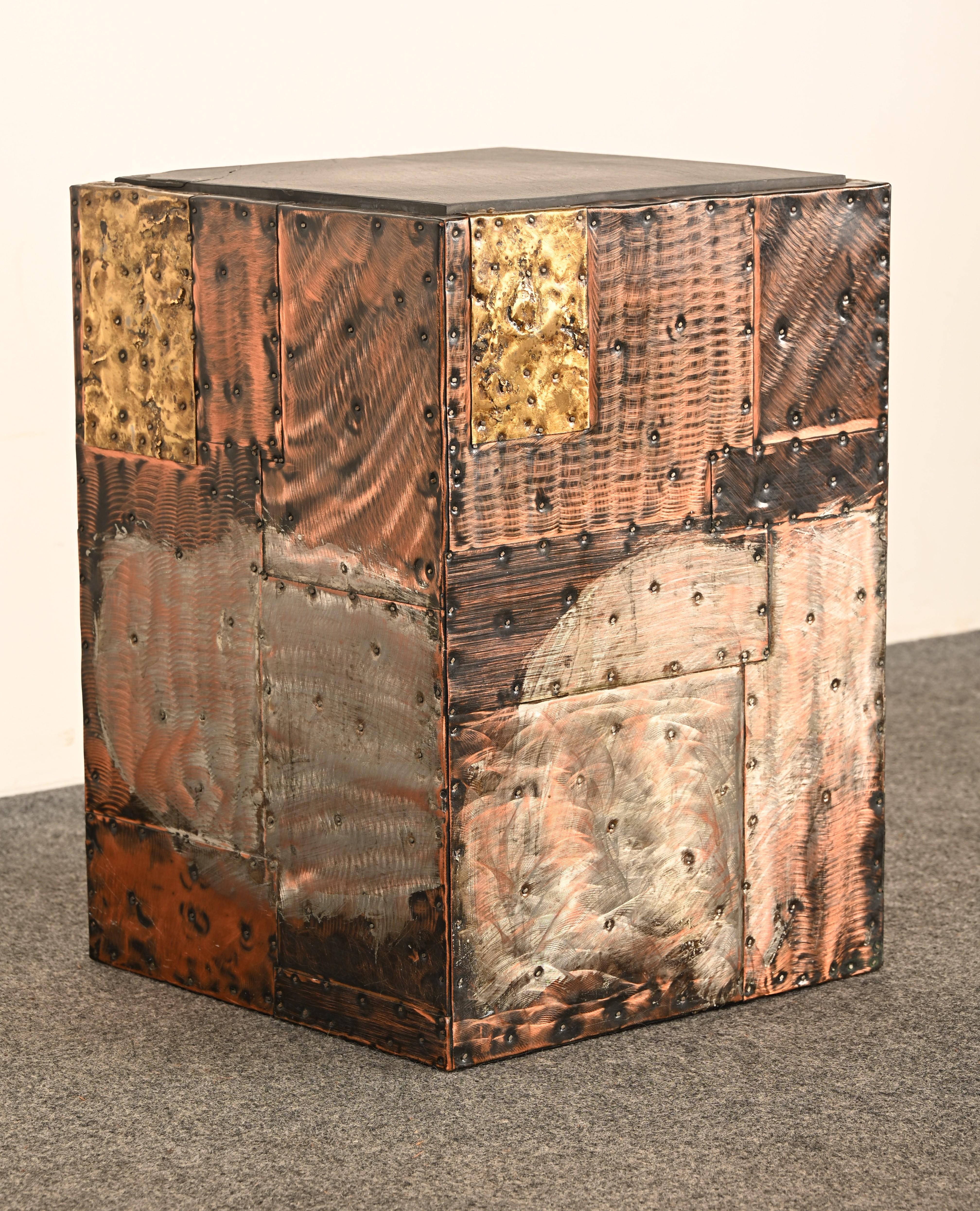 American Paul Evans Patchwork Side Table or Low Pedestal, 1960s For Sale