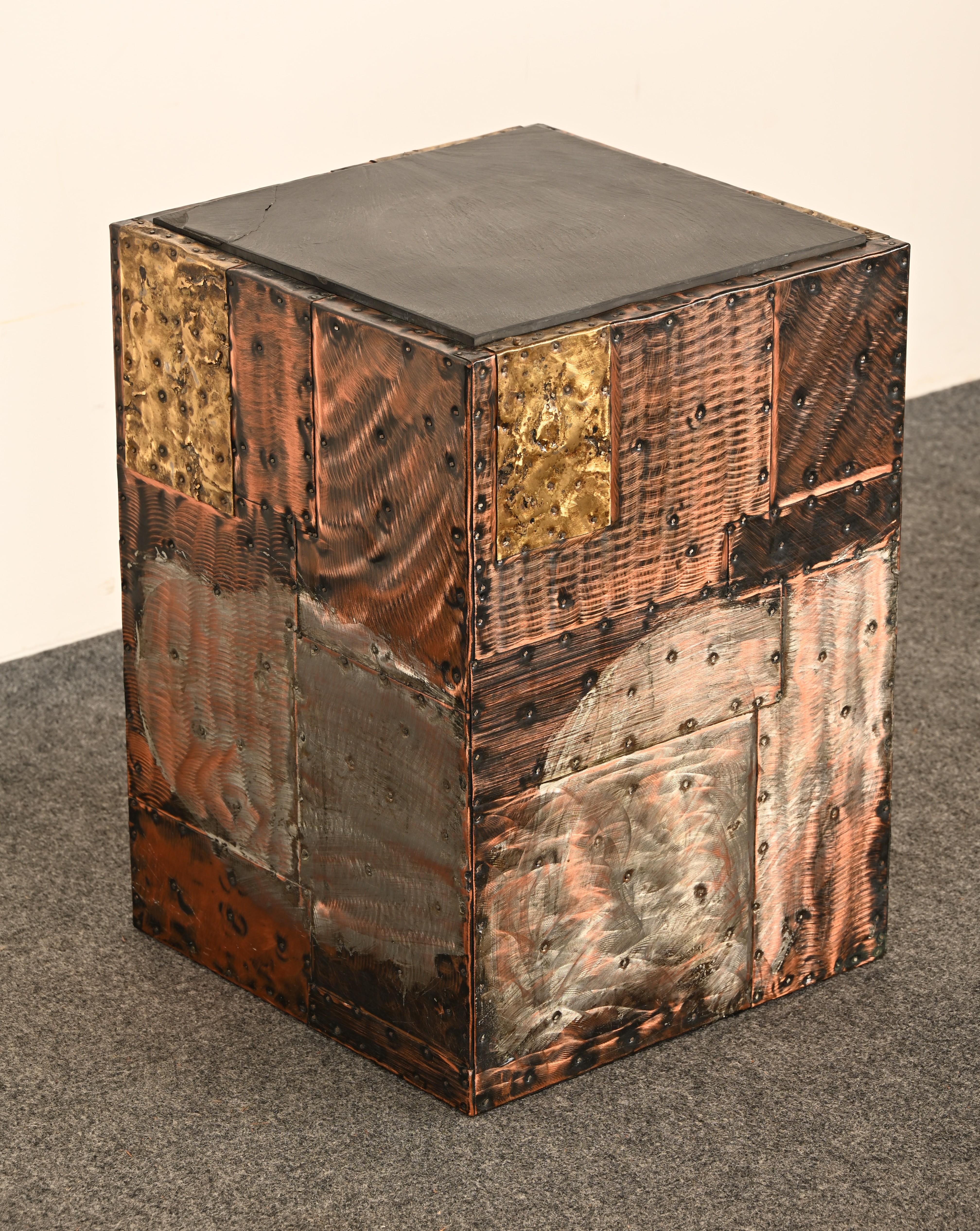 Paul Evans Patchwork Side Table or Low Pedestal, 1960s In Good Condition For Sale In Hamburg, PA