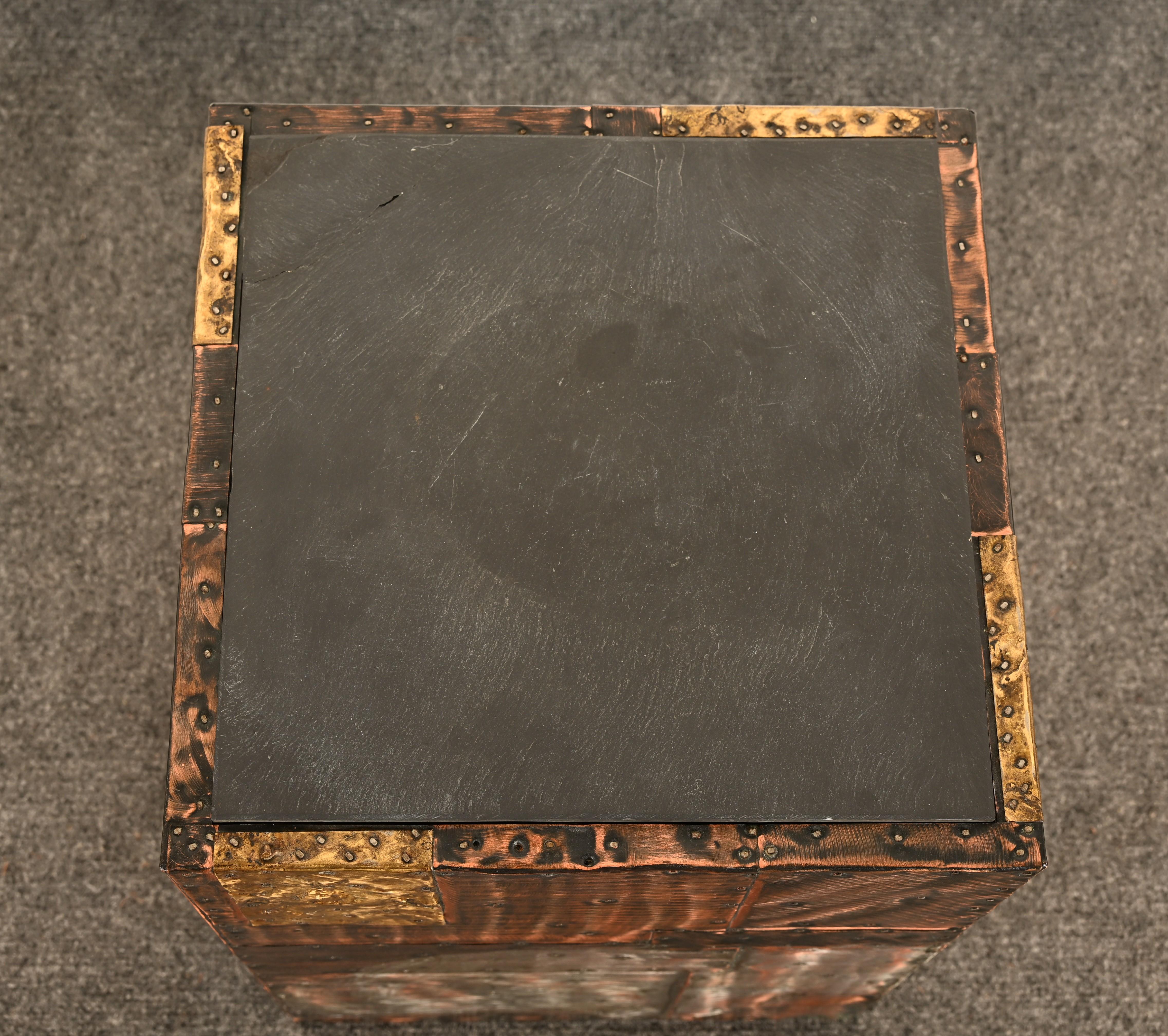 Brass Paul Evans Patchwork Side Table or Low Pedestal, 1960s For Sale