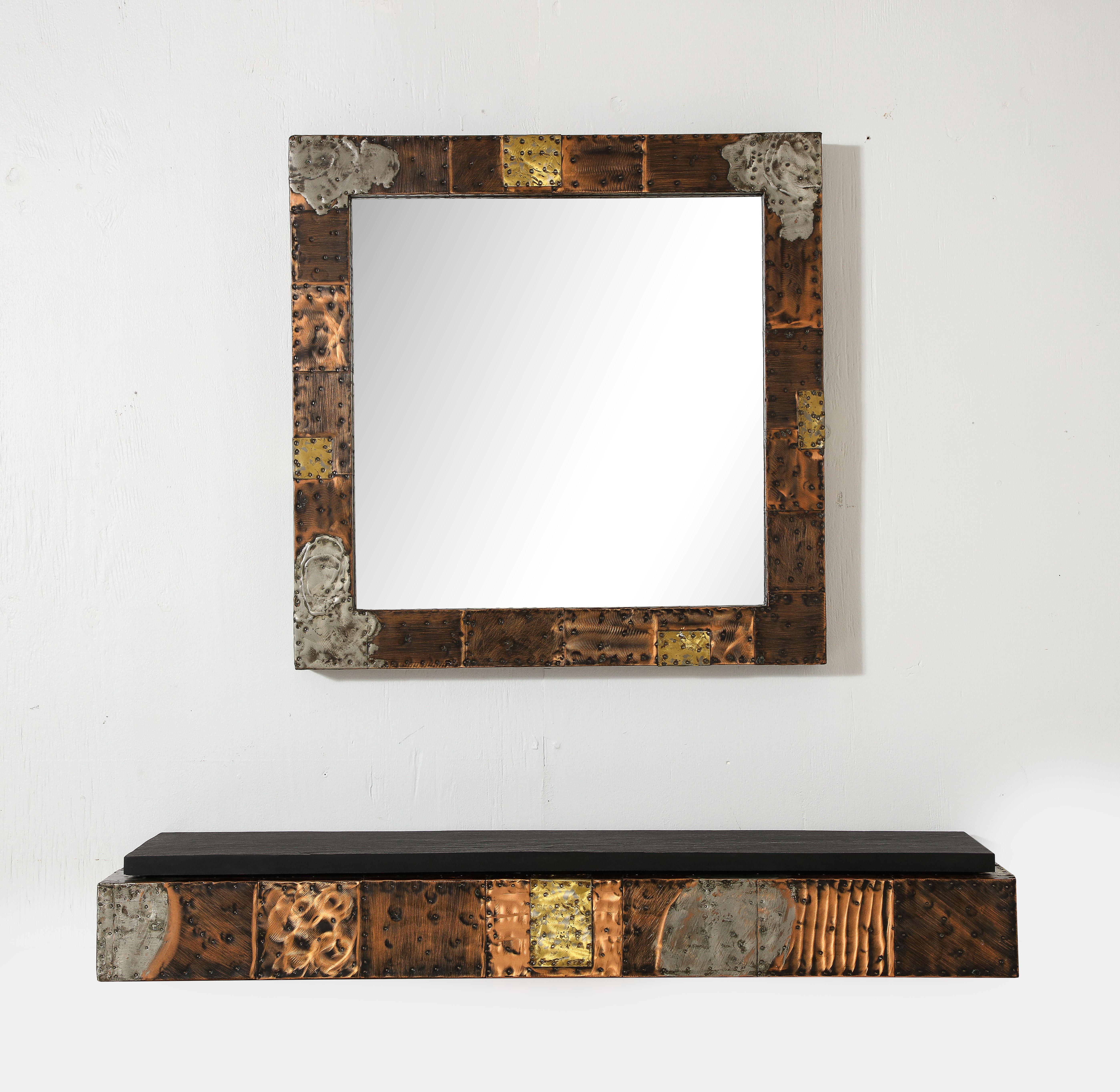American Paul Evans Patchwork & Slate Console & Mirror Set, USA 1960's For Sale