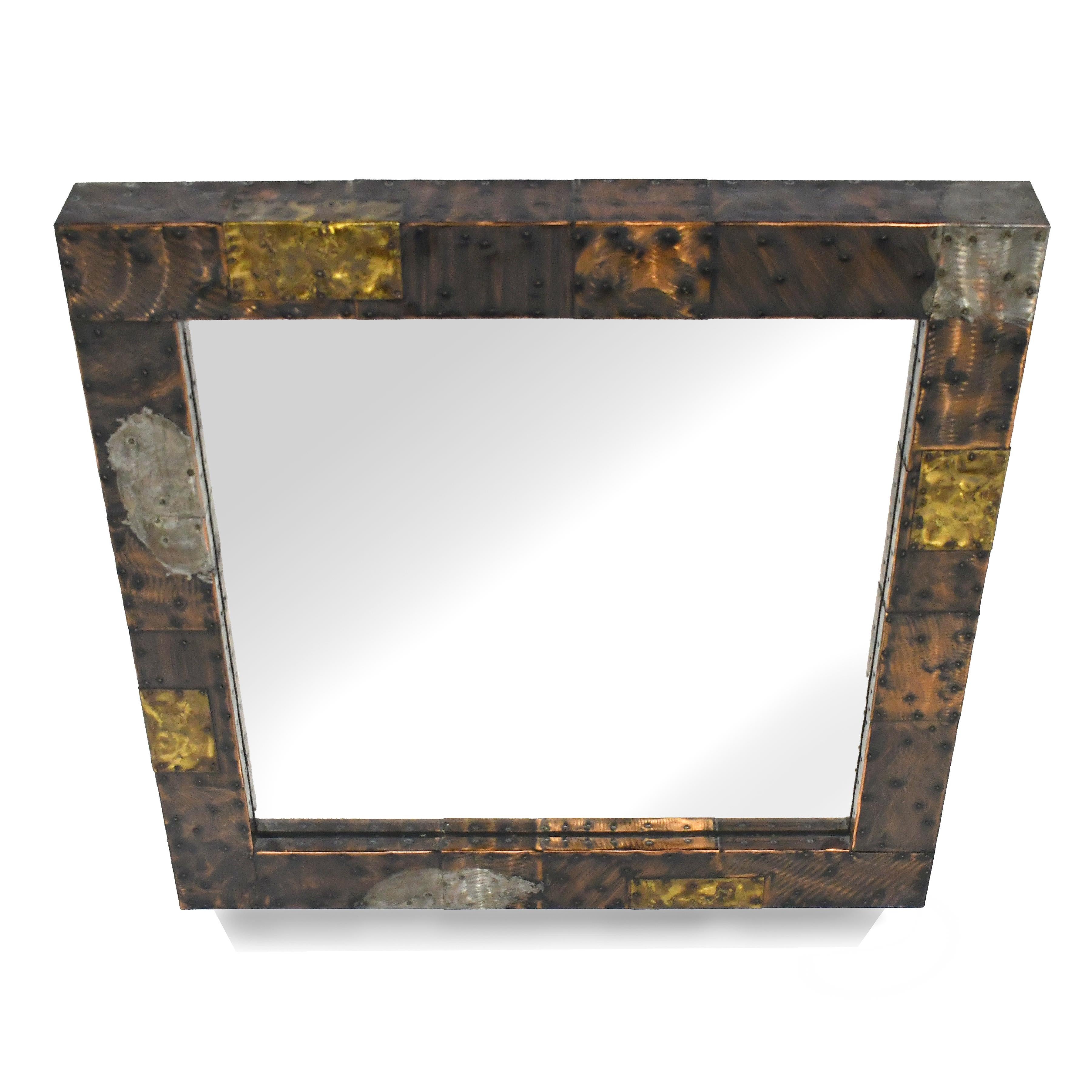 Bronze Paul Evans Patchwork Wall Mirror For Sale