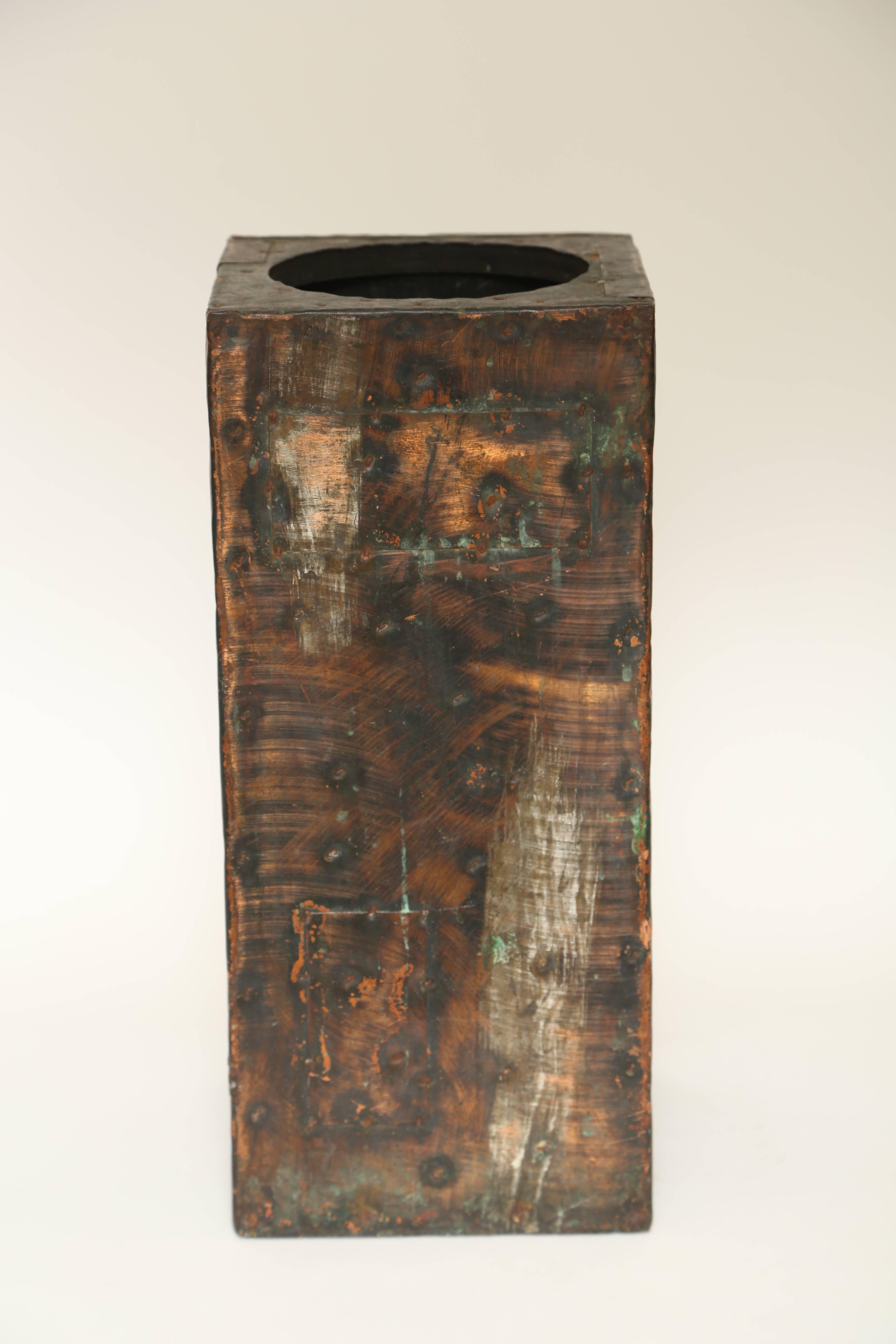 Paul Evans Patinated Copper, Steel and Brass Large Vase In Good Condition In West Palm Beach, FL