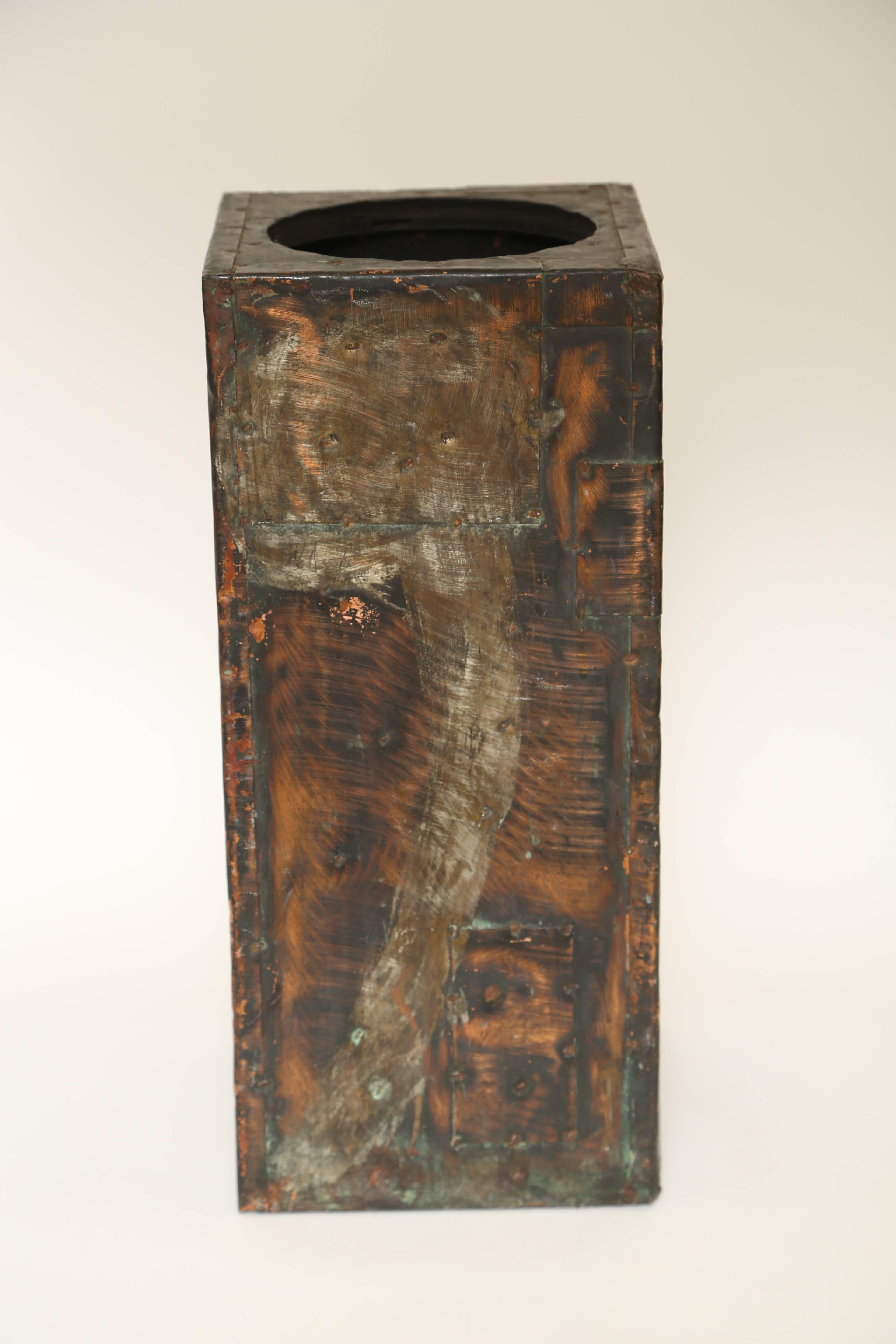 American Paul Evans Patinated Copper, Steel and Brass Large Vase