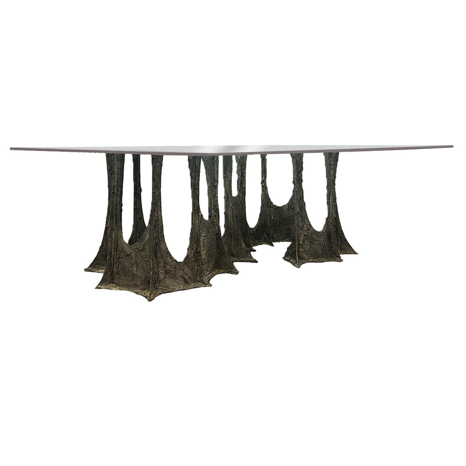 Modern Paul Evans PE 102 Sculpted Bronze Dining Table 1973 (Signed) For Sale